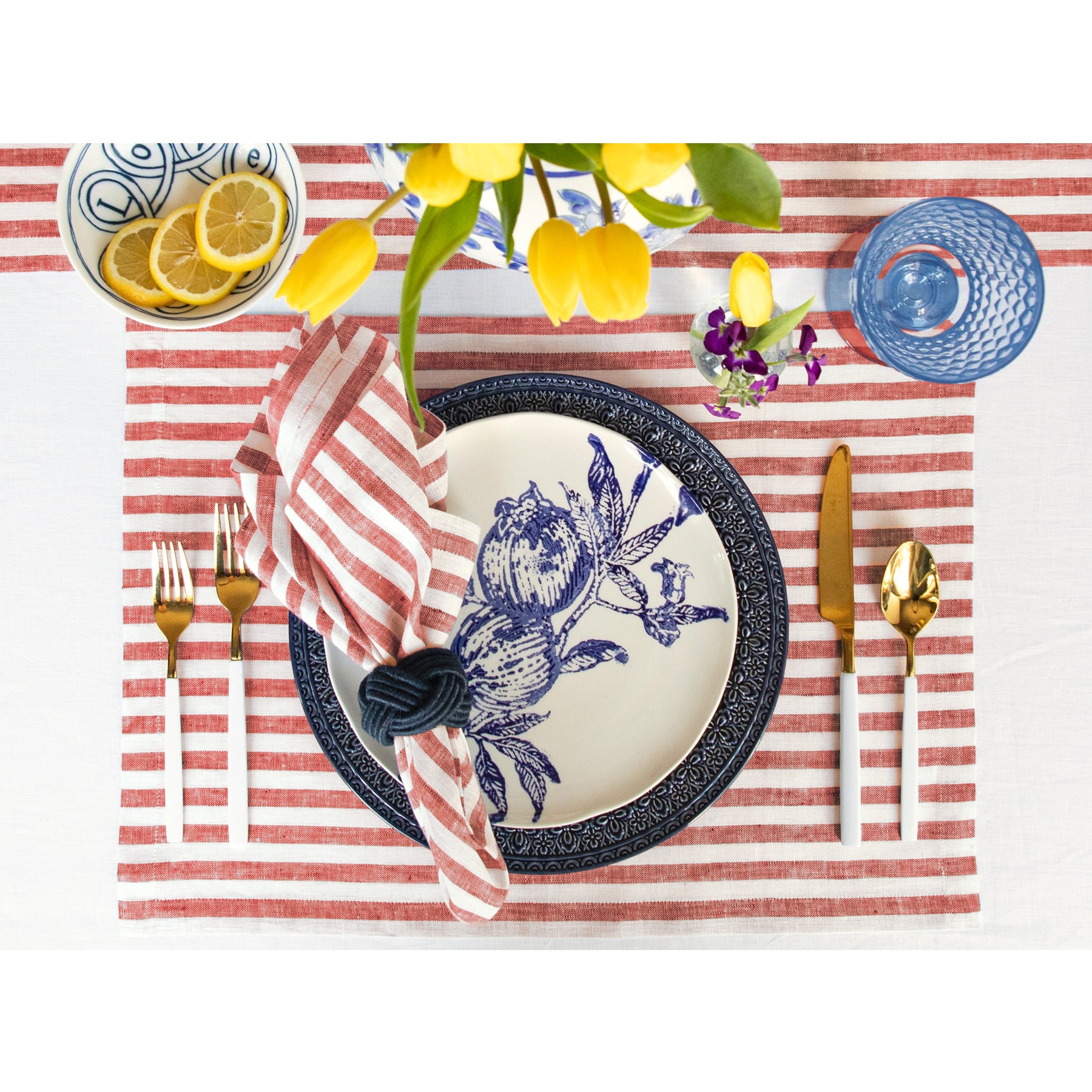 Amalfi Stripe Cotton Placemats Set of 6 - Waterproof & Washable Table Mats for Dining, Kitchen, and Party Decor - Elegant Italian-Inspired Table Setting Accessories