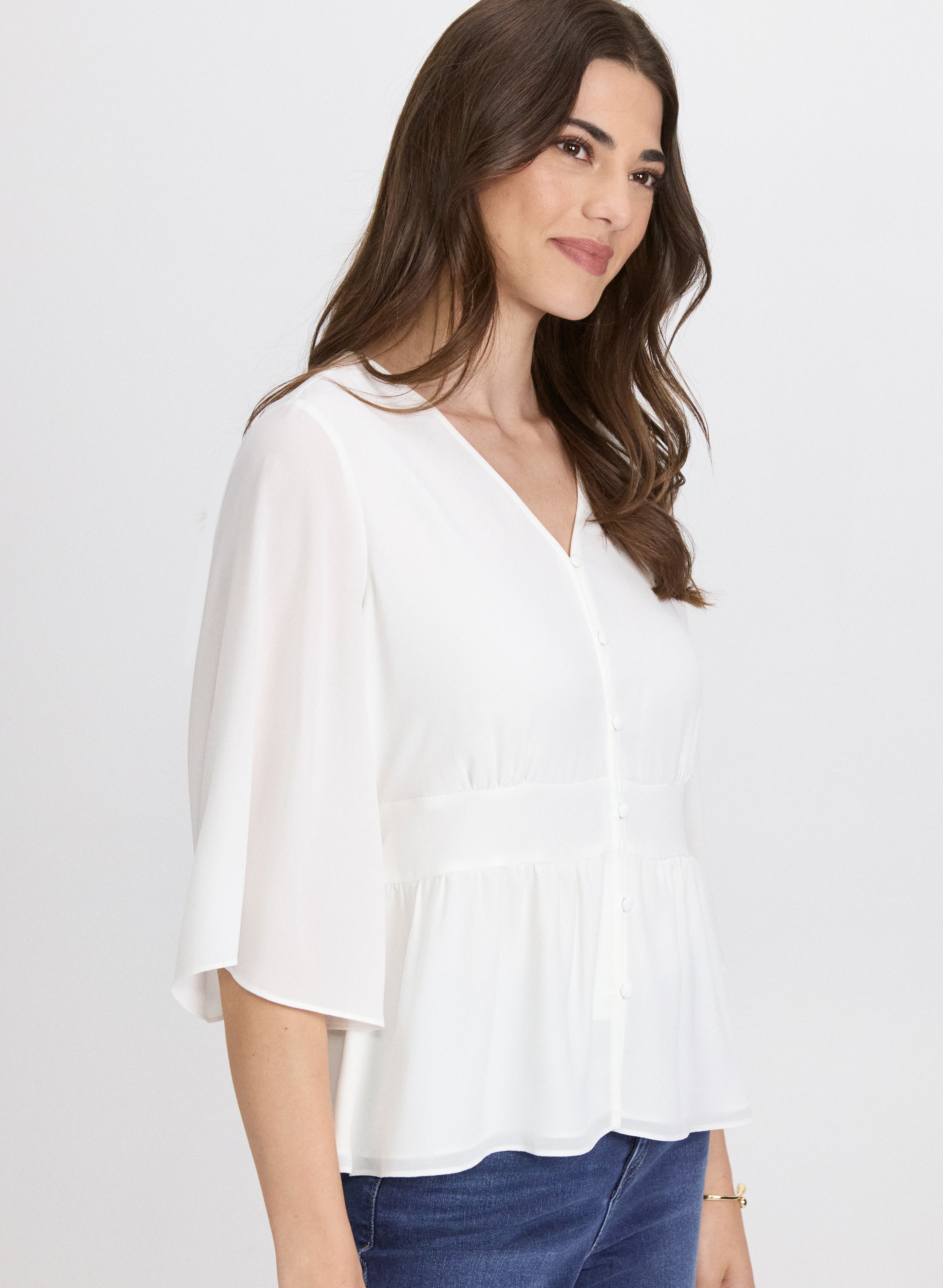 Flare Sleeve Button Down Blouse for Women - Elegant Ruffle Cuff Shirt - Office Wear & Casual Outfits - Perfect for Work, Date Night and Special Occasions
