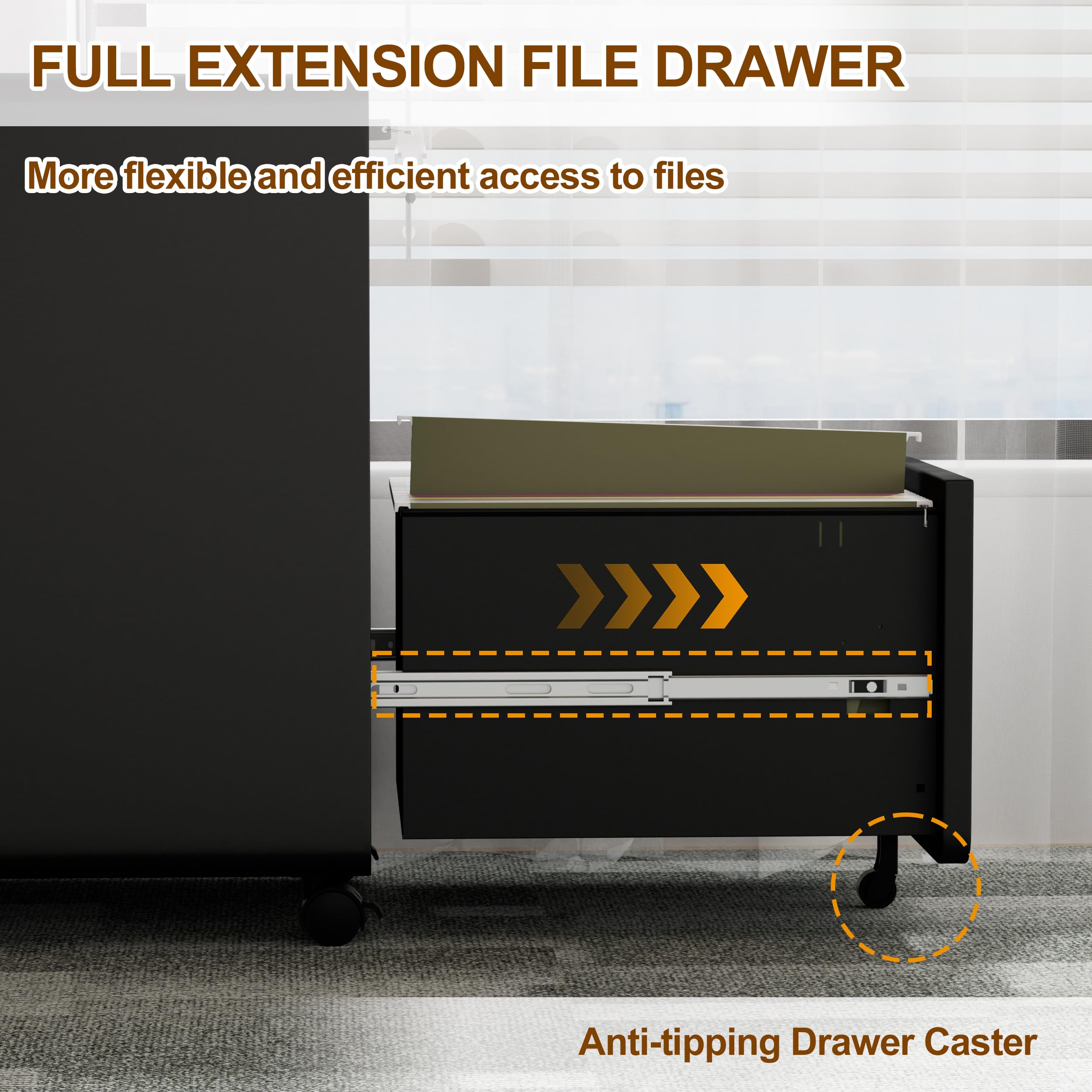 3 Drawer Locking File Cabinet with 4 Keys - Mobile Metal Filing Cabinet for Home Office - Under Desk Storage Solution - Pre-Assembled Letter/Legal/A4 Hanging File Folders - Perfect for Document Organization in Small Spaces & Workspaces