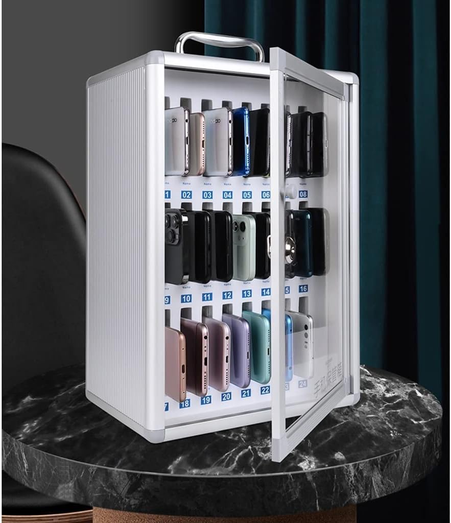 Lockable Alloy Clear Phone Storage Cabinet for Office & Classroom - Holds 12 Cell Phones | Secure Mobile Device Organizer for Teachers, Retail Stores & Workplaces