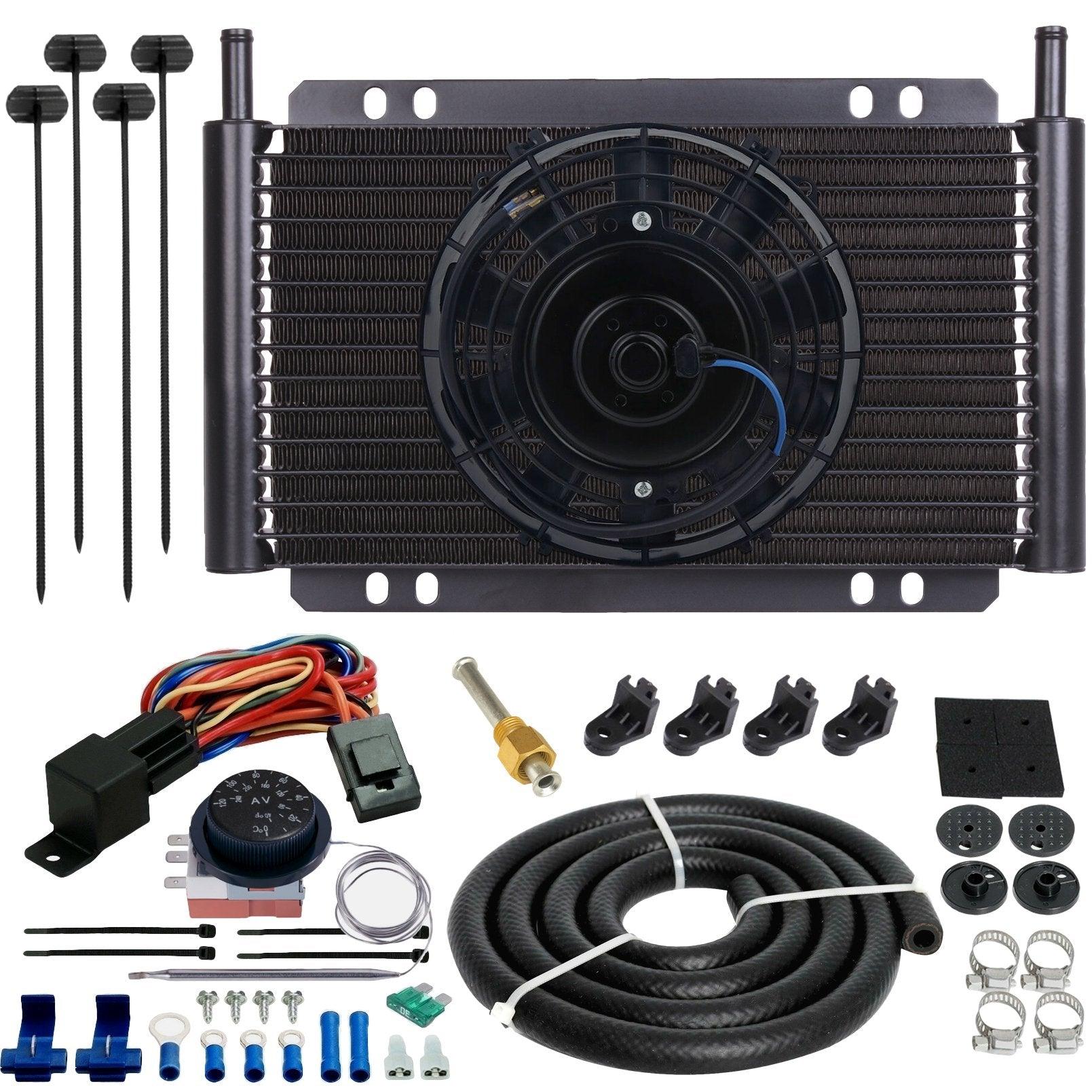 17 Row 6AN Transmission Cooler with Electric Fan & Adjustable Thermostat Controller - Heavy Duty Cooling for Trucks, RVs & Performance Vehicles