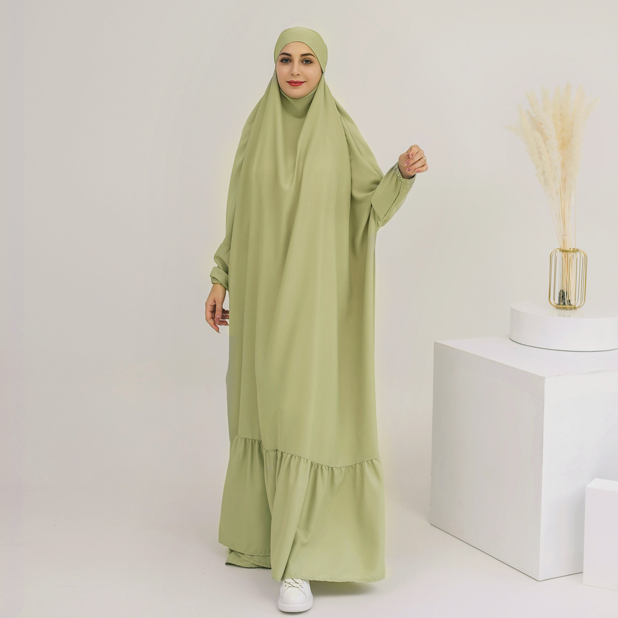 Anissa Jilbab Mint Green Muslim Prayer Scarf - Modest Hijab for Women, Perfect for Daily Wear, Prayer & Special Occasions