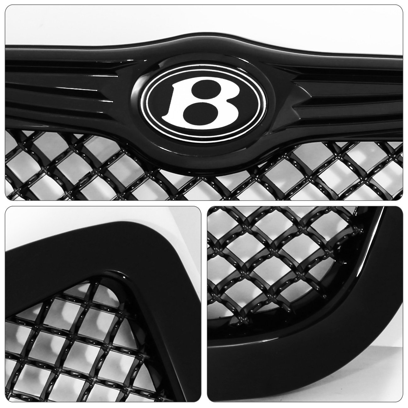 Upgraded Black Diamond Mesh Front Hood Grille for Chrysler 300 & 300C - Bentley Style Logo Emblem Replacement | Perfect for Car Enthusiasts & Luxury Vehicle Upgrades