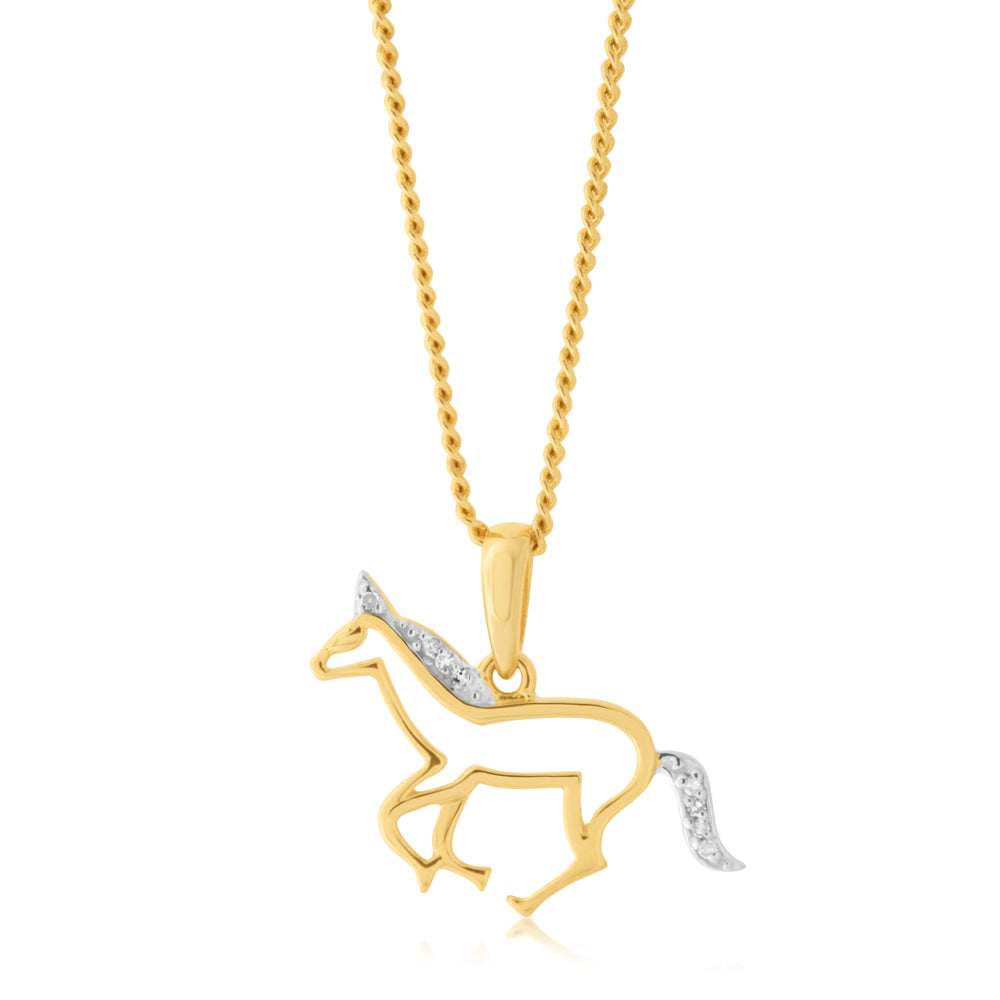 9ct Yellow Gold 0.02 Carat Diamond Unicorn Pendant Necklace with 8 Brilliant Cut Diamonds - Perfect Gift for Birthdays, Anniversaries & Special Occasions