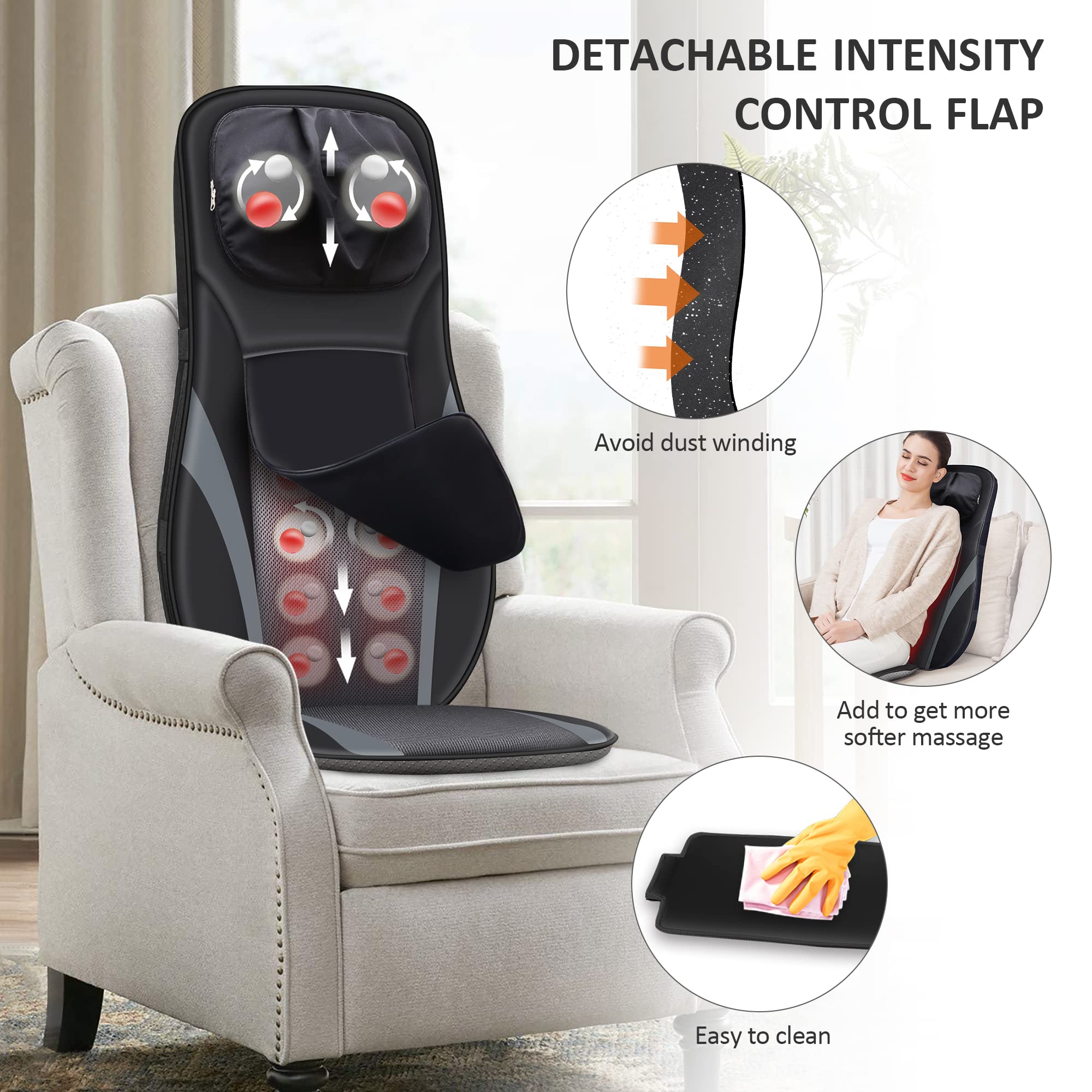 Snailax Shiatsu Neck and Back Massager with Heat - Adjustable Height Massage Chair Pad for Full Back Kneading & Rolling - Perfect Gift for Men & Women - Relieve Stress at Home, Office, or Car