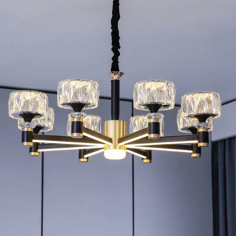 Crystal Cylinders LED Chandelier - Modern Dimmable Ceiling Light Fixture for Dining Room, Living Room & Bedroom | Energy Efficient LED Lighting for Home Decor