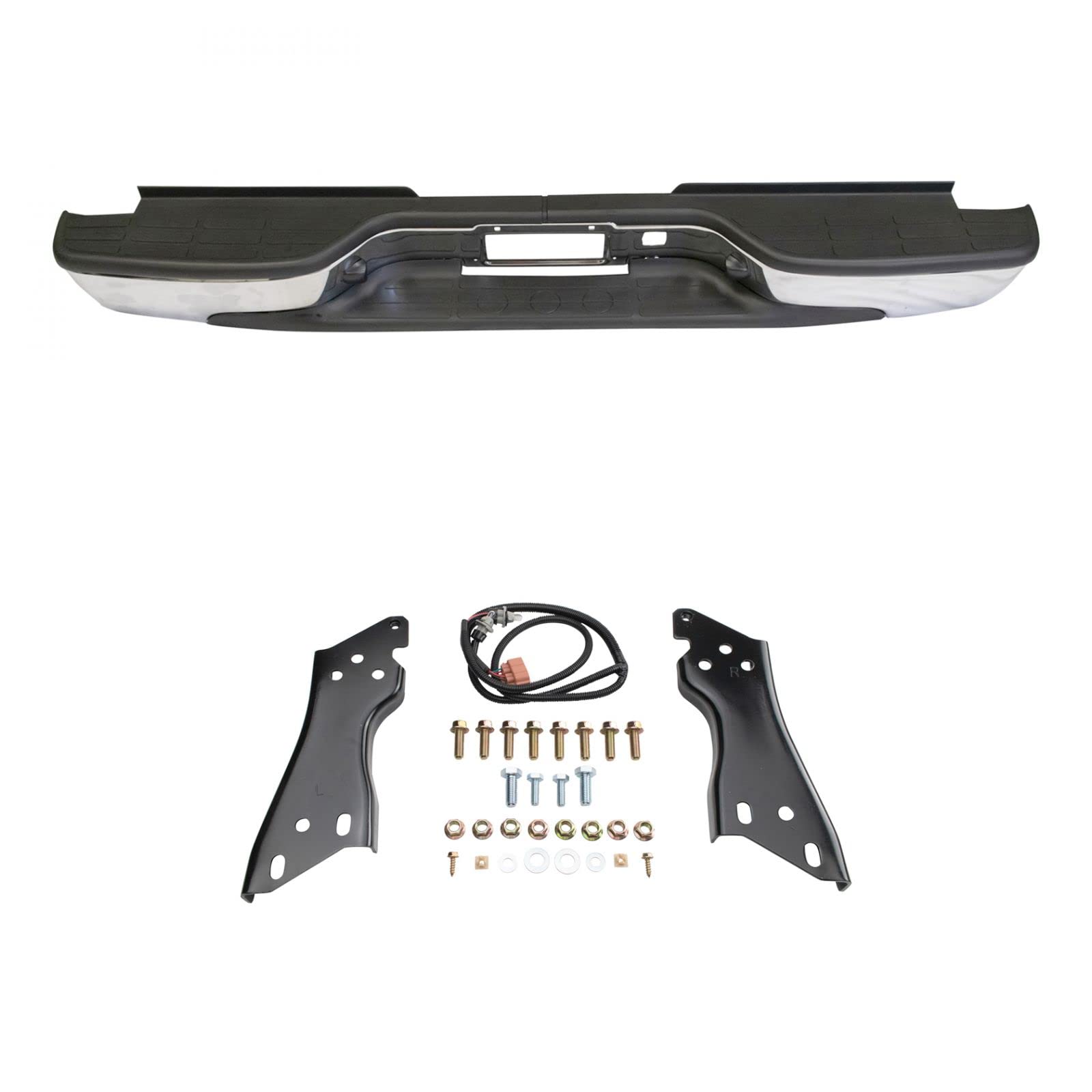 Rear Chrome Bumper Assembly with Step Pads, Brackets & Lights for GM Truck - Perfect for Off-Roading, Towing & Vehicle Protection