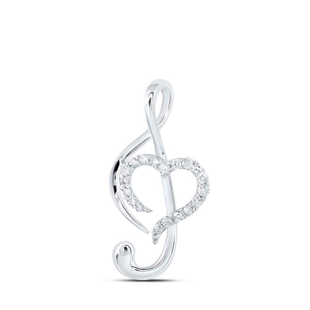 10K White Gold Women's Round Diamond Treble Heart Pendant Necklace (1/6 CTTW) - Perfect for Valentine's Day Gifts, Anniversary Presents & Special Occasions