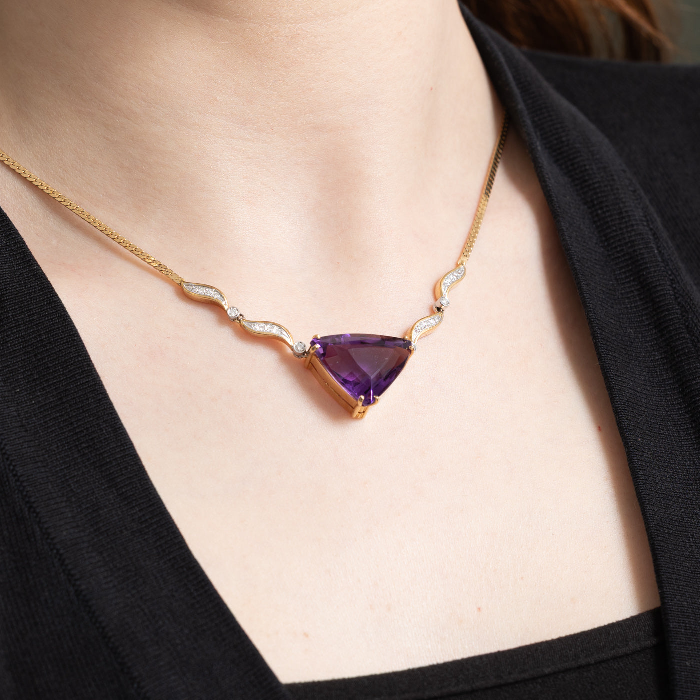 19.00ct Trilliant Cut Amethyst & 0.24ct Diamond Necklace for Women - Elegant Purple Gemstone Jewelry Gift for Anniversary, Birthday & Special Occasions