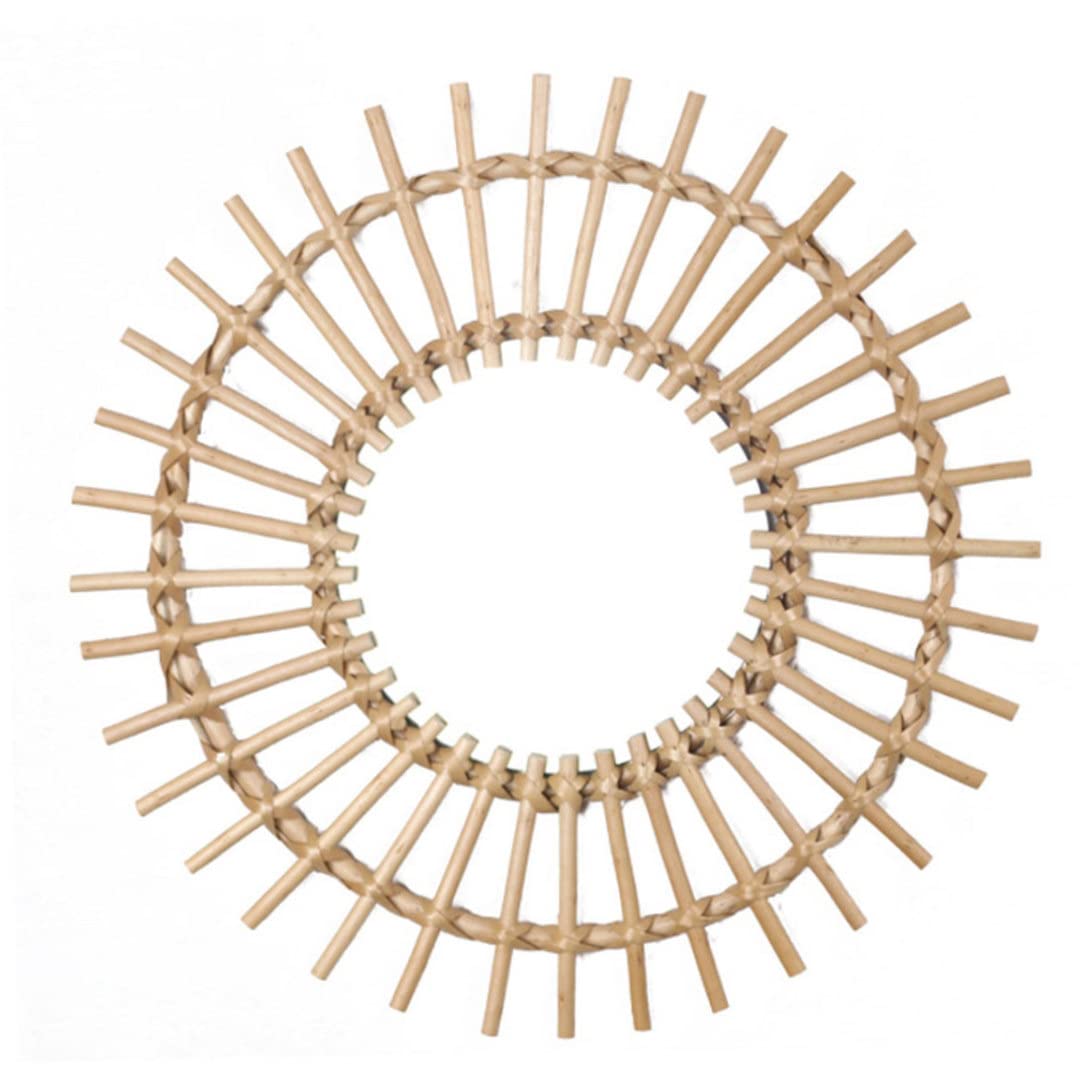 Gcroet Rattan Wall-Mounted Mirror - Sunflower Circular Boho Decor with Wicker Frame for Bathroom, Bedroom & Dressing Room | Nordic Style Hanging Makeup Mirror for Home & Office Decor | Perfect for Vanity, Entryway & Boho Chic Interior Design