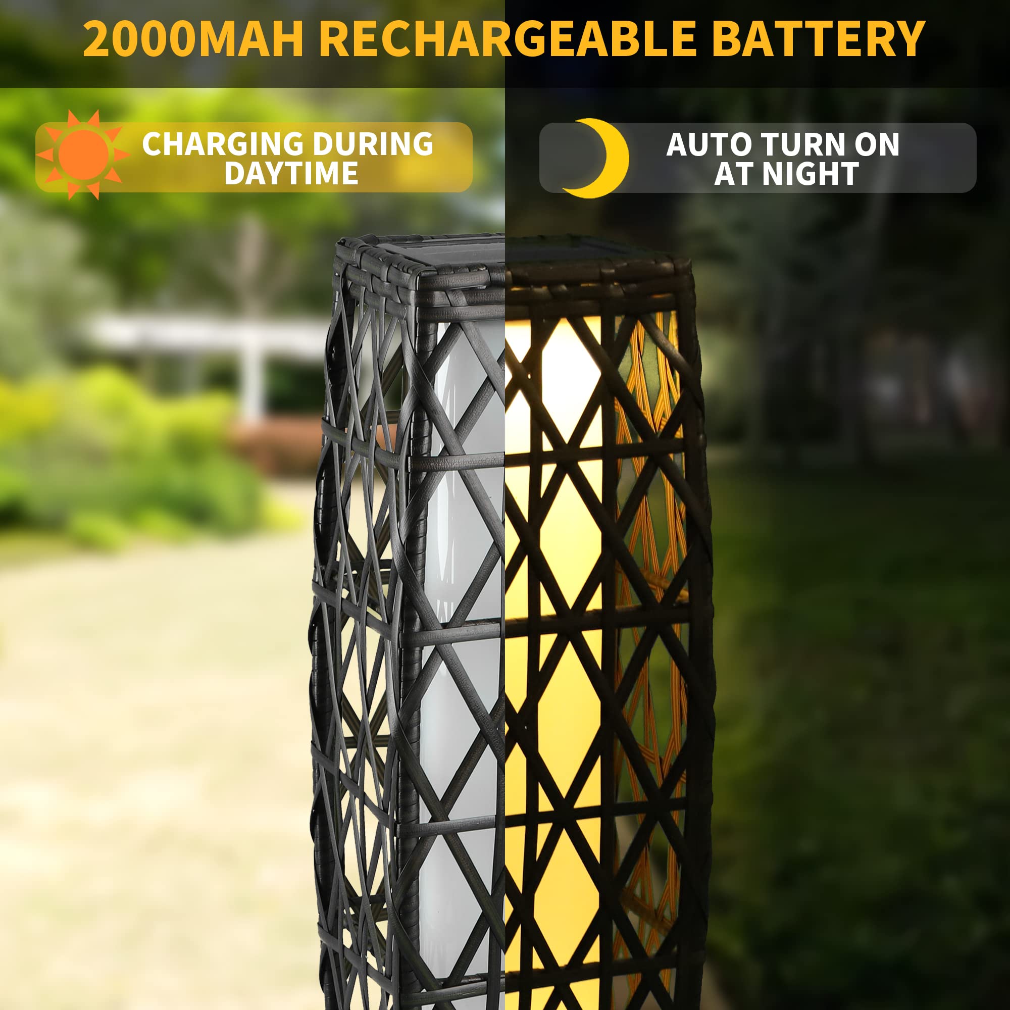 Solar Powered Outdoor Floor Lamp - Waterproof Weather-Resistant Rattan Deck Light for Porch, Garden, Patio & Yard | Solar Lantern with Resin Wicker Design | Perfect for Evening Gatherings, Pathway Lighting & Landscape Decoration