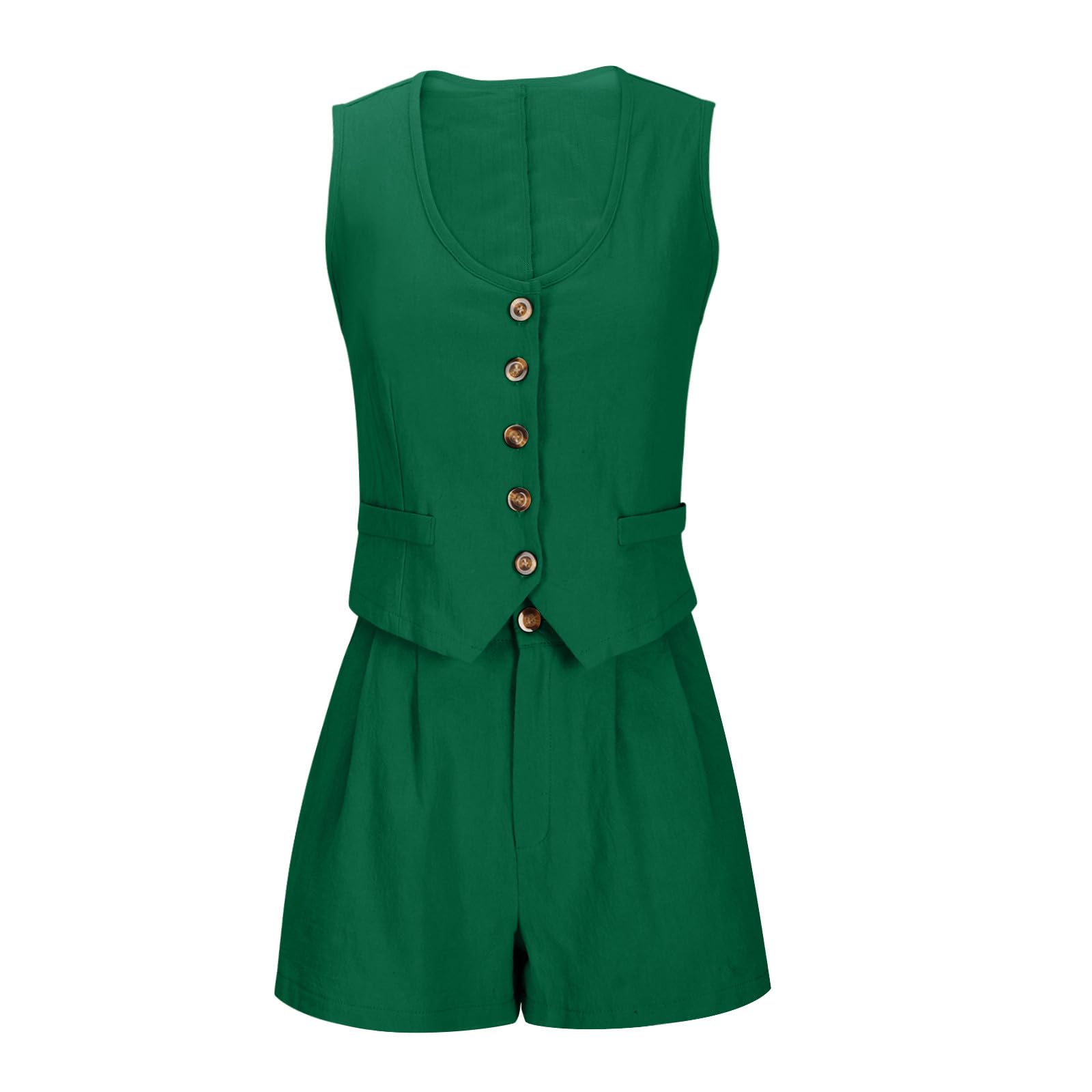 Women's Casual Sleeveless Blazer Vest & Shorts 2-Piece Set - V-Neck Office Wear, Lounge Matching Outfit for Work, Summer Outings & Casual Events