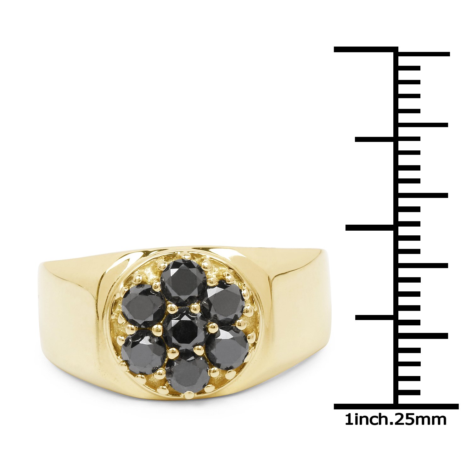 14K Yellow Gold Plated 0.98 Carat Genuine Black Diamond .925 Sterling Silver Ring for Women - Elegant Wedding, Engagement & Anniversary Jewelry Gift
