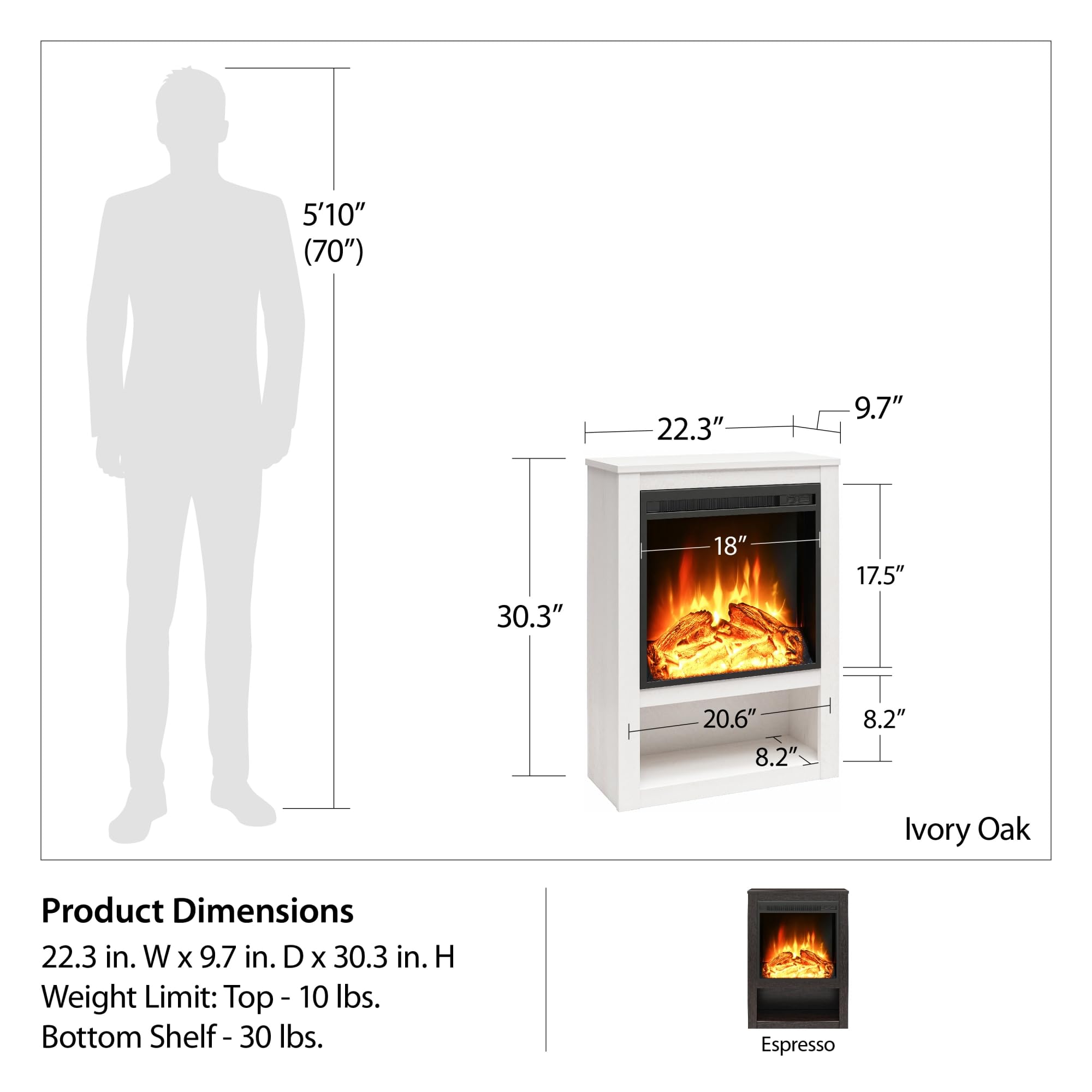 Ameriwood Home Clermont Electric Fireplace Mantel in Espresso - Modern Electric Fireplace TV Stand for Living Room, Bedroom & Office
