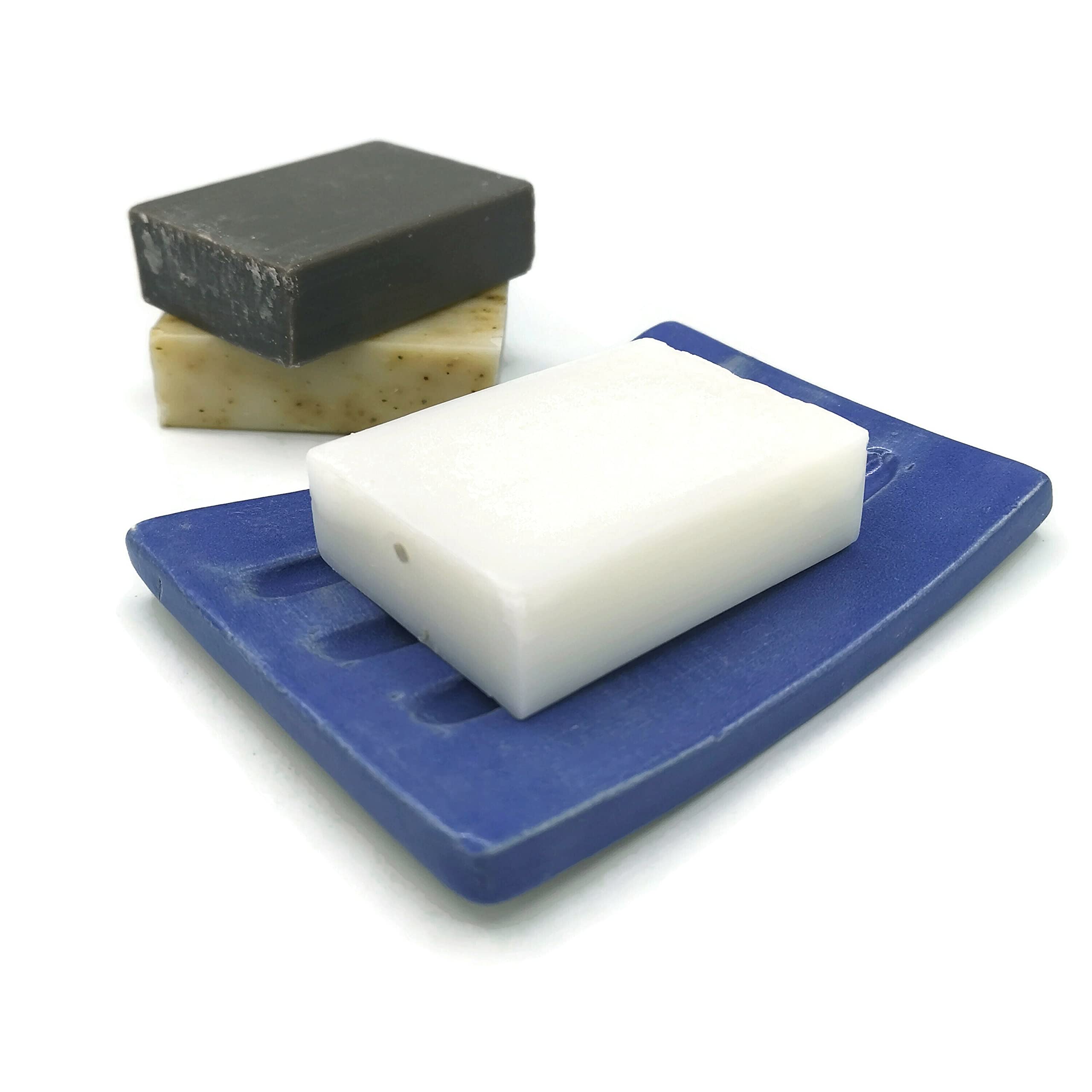 Royal Blue Ceramic Soap Dish for Bar Soap - Handmade Rectangle Soap Holder with Sponge Tray | Perfect for Bathroom, Kitchen Sink & Spa Decor