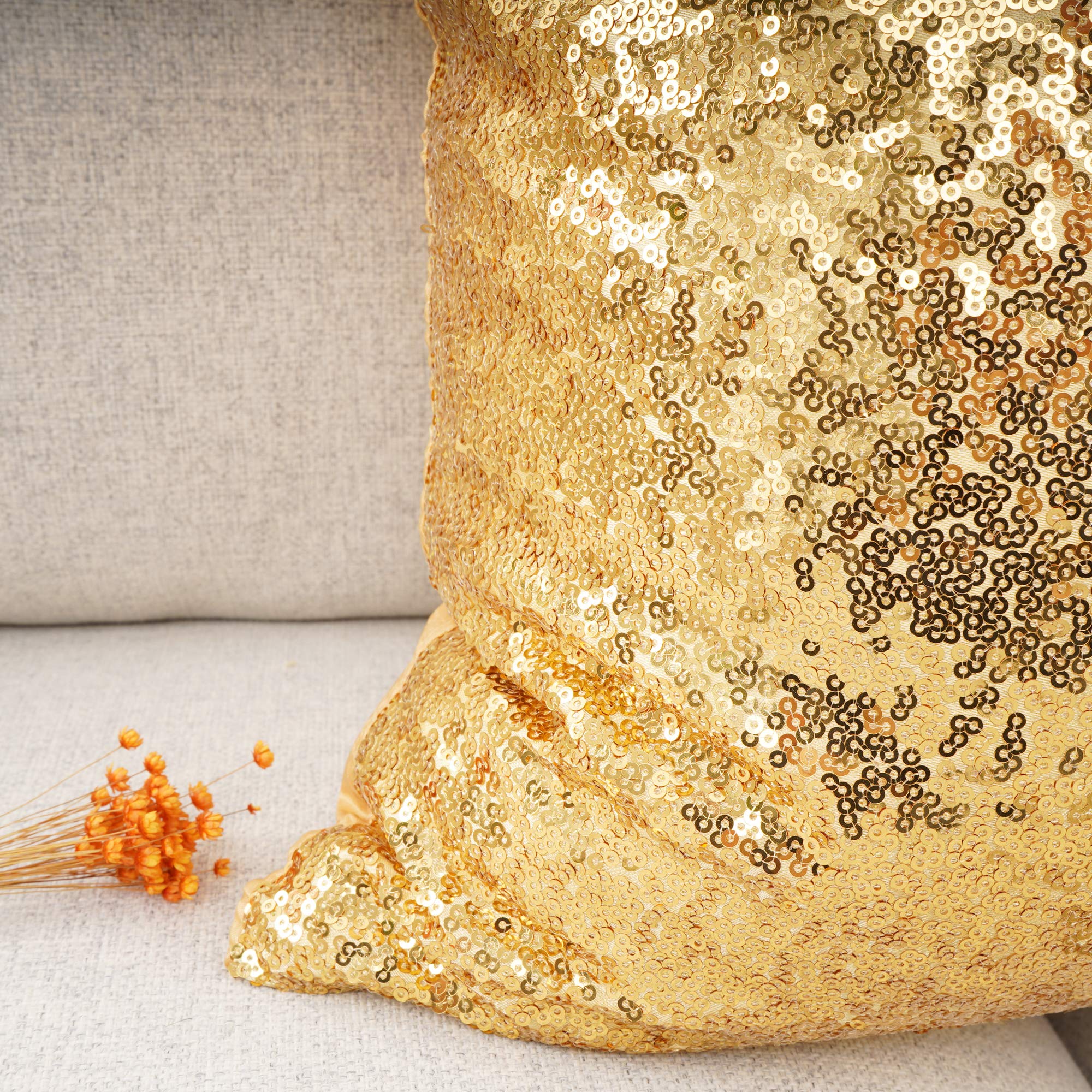 Luxury Gold Sequin & Satin Throw Pillow Cover Set of 2 - 12