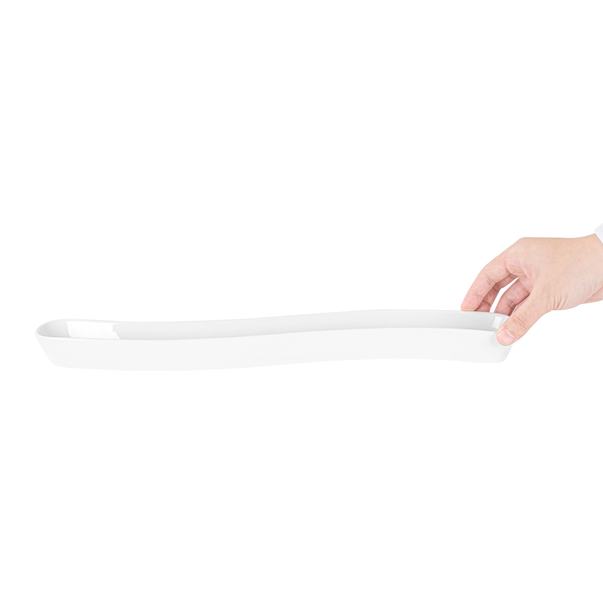Swerve 14oz White Porcelain Olive Plate - Dishwasher Safe Snack & Appetizer Tray for Restaurants