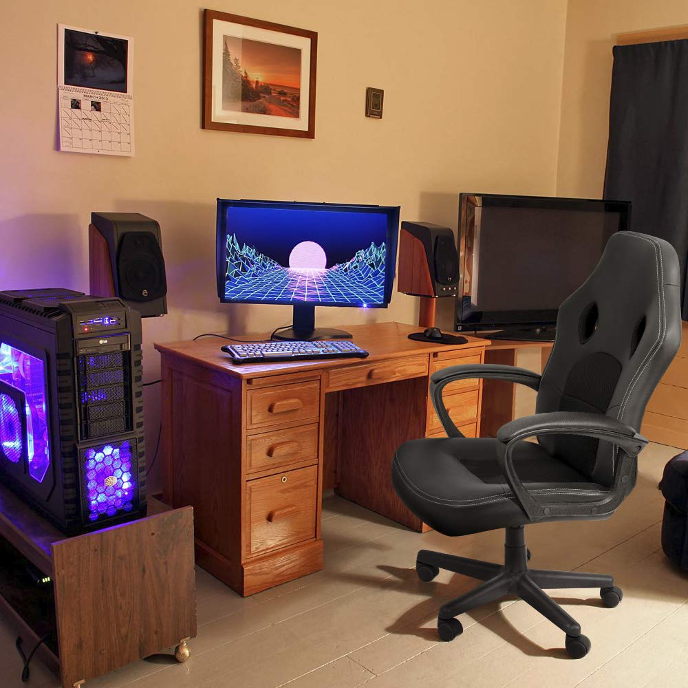Ergonomic High Back Office Gaming Chair - Adjustable Leather Computer Desk Chair for Racing Games, Executive Conference & Task Work (Black) - Perfect for Home Office, Gaming Setup & Professional Workspaces