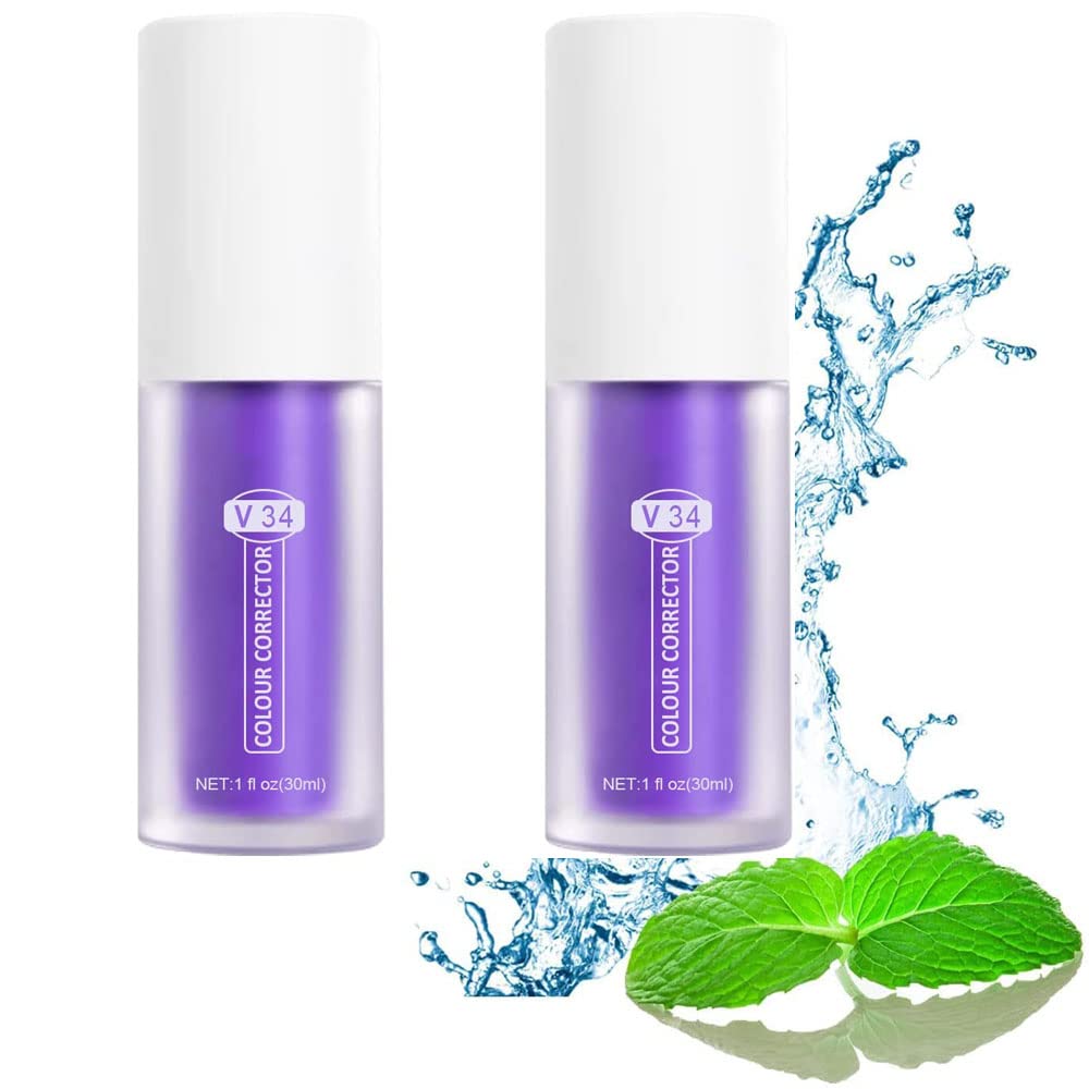 2 Pack V34 Purple Color Corrector Toothpaste for Teeth Whitening – Brighten Yellow Teeth & Remove Stains – Hissmileteeth Purple Toothpaste for Daily Oral Care & Smile Enhancement