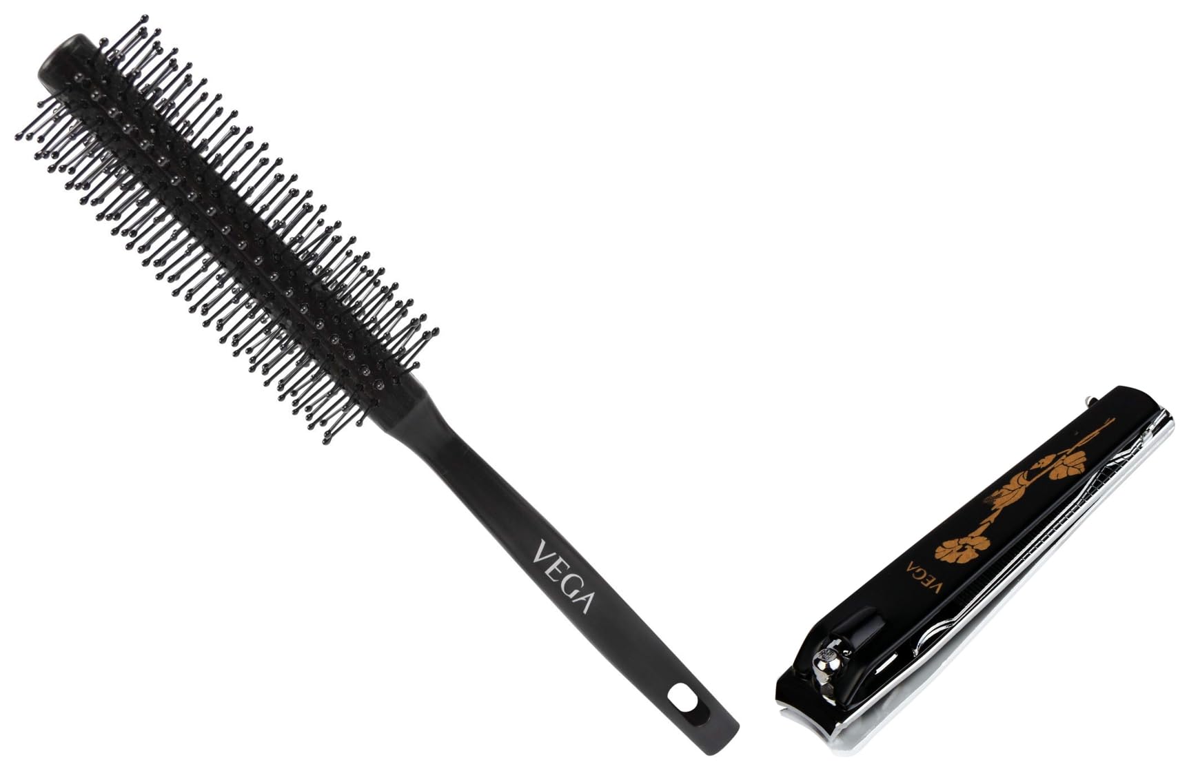 VEGA Round Hair Brush for Men & Women (R3-RB) & Large Nail Clipper (Black, LNC-03) - Perfect for Styling & Grooming at Home or Travel