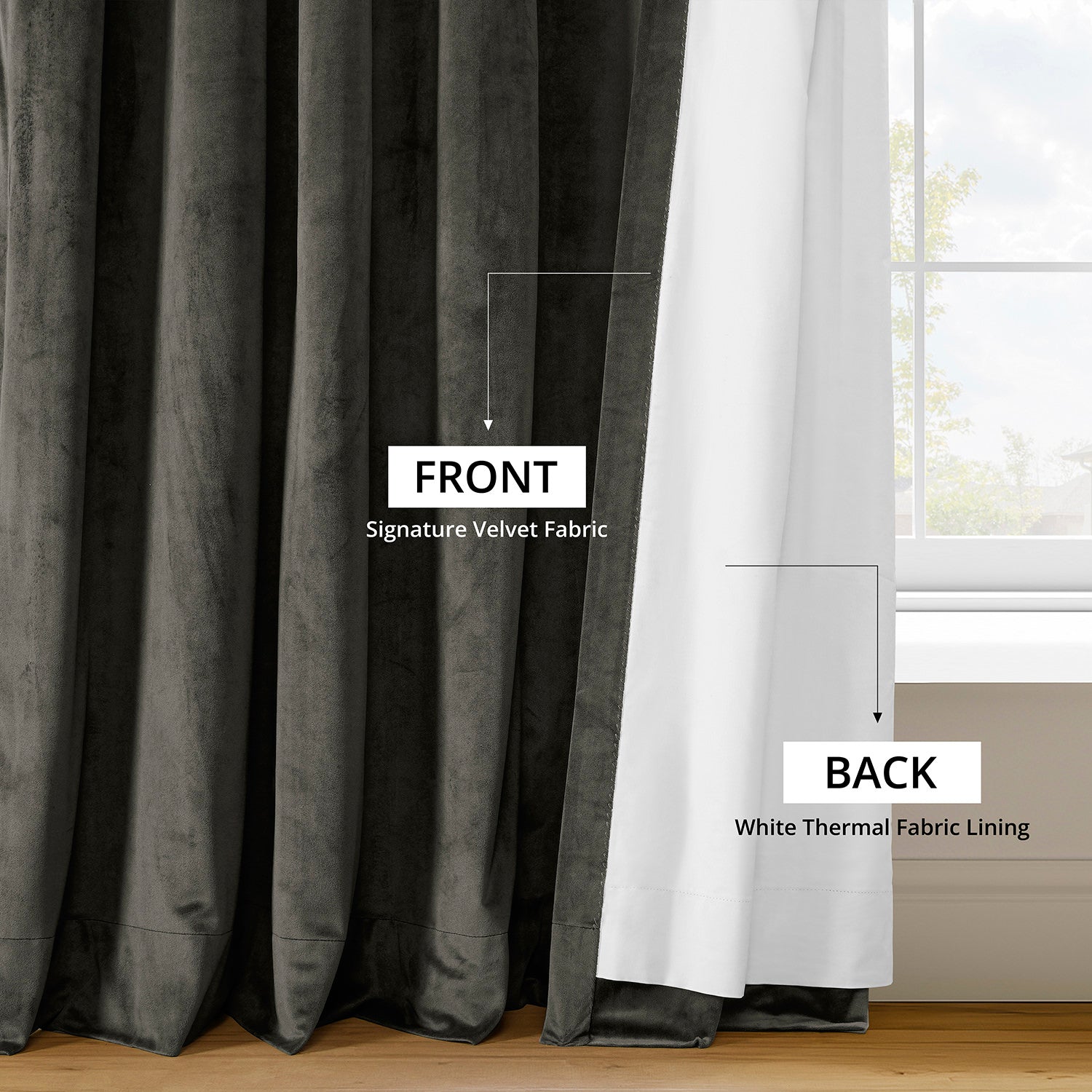 Gunmetal Grey Signature Velvet Blackout Curtains for Bedroom - Thermal Insulated Noise Reducing Window Drapes for Home Theater & Nursery