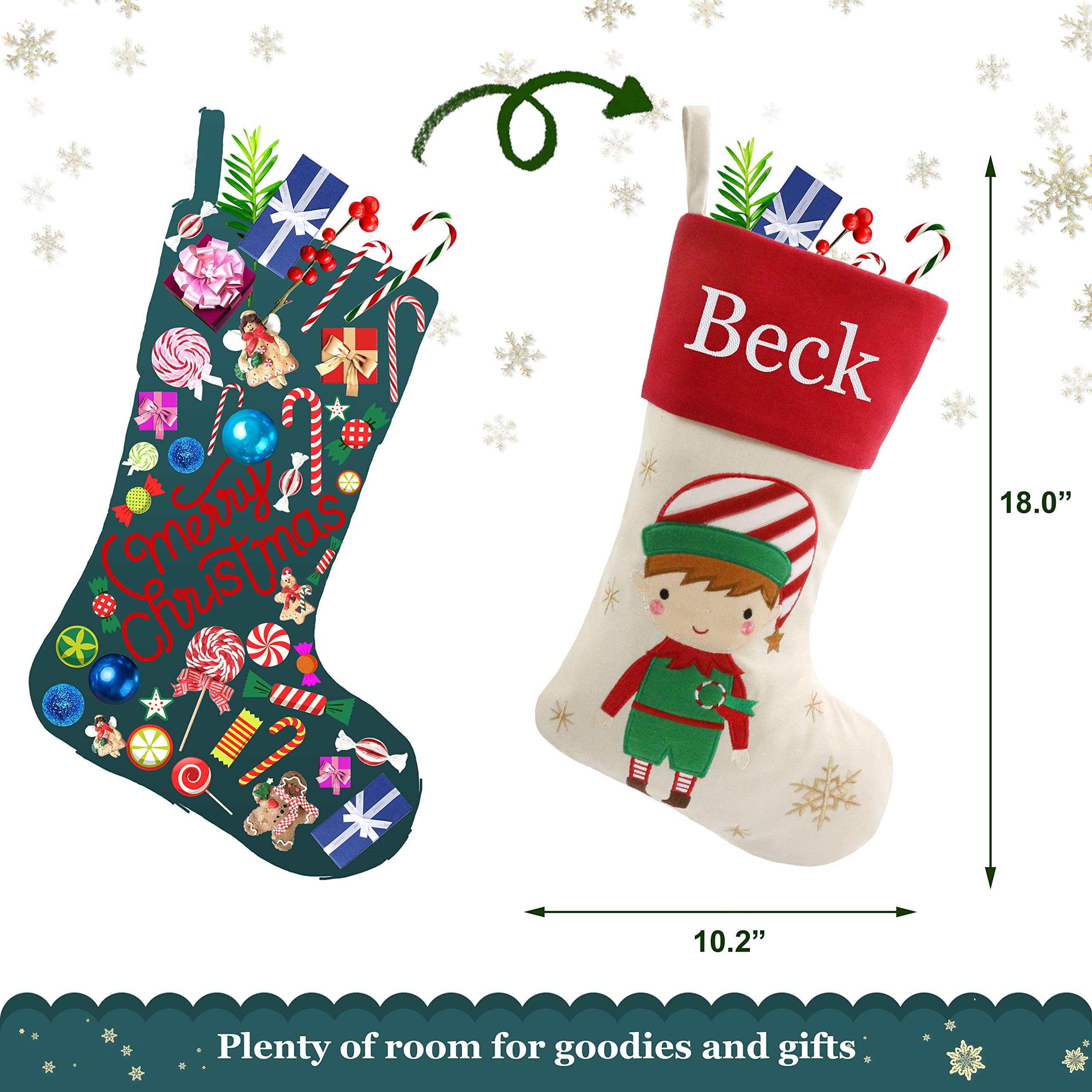 Personalized Christmas Stockings 18 Inch - Custom Embroidered Fireplace Hanging Stockings for Family Holiday Decorations - Perfect Christmas Gift for Home Decor (Style 29) - Ideal for Fireplace Mantel, Christmas Tree Decor & Festive Home Styling