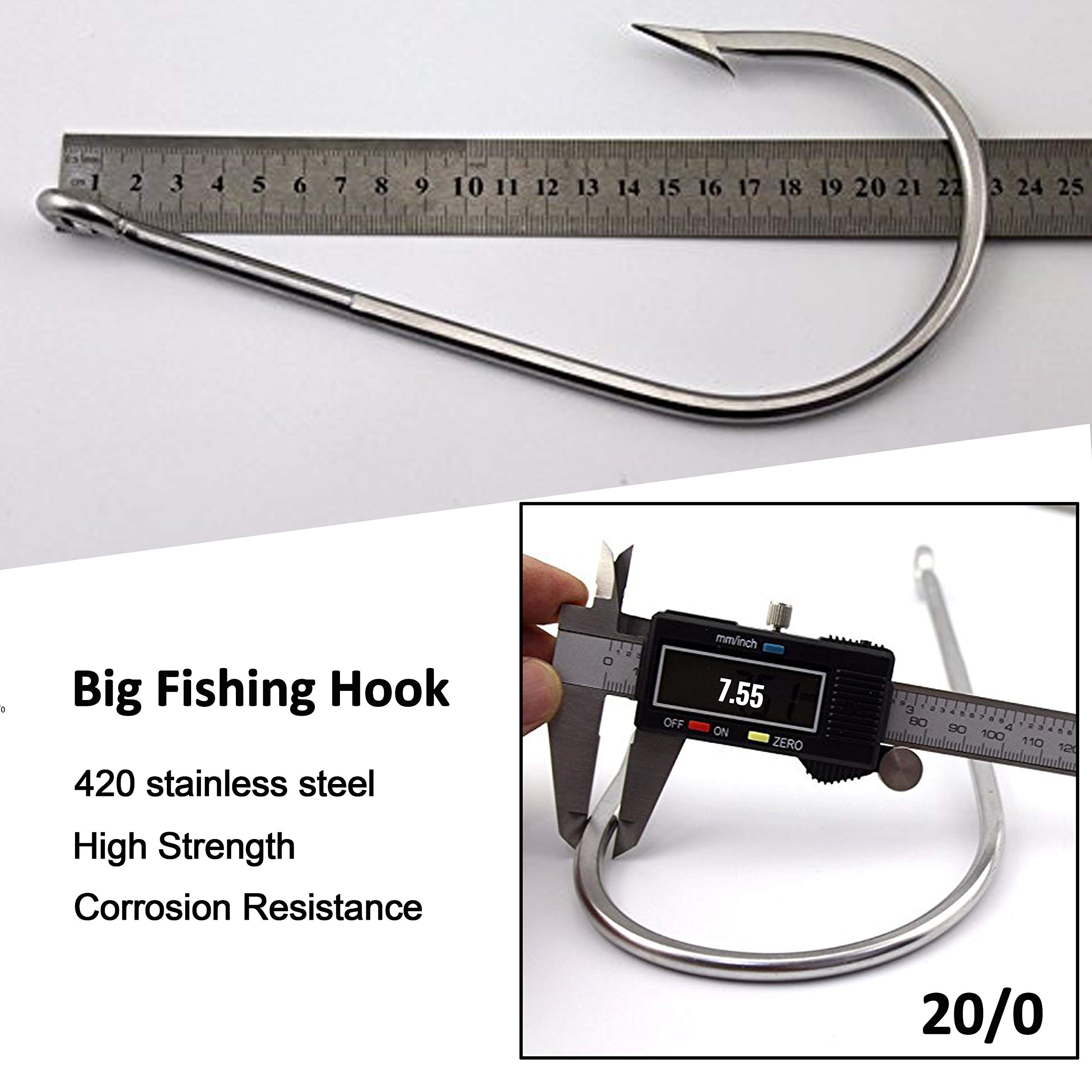 Giant Shark & Alligator Hooks - Stainless Steel Big Game Fishing Hooks for Saltwater/Freshwater (5/0-20/0) - Perfect for Tuna & Deep Sea Fishing