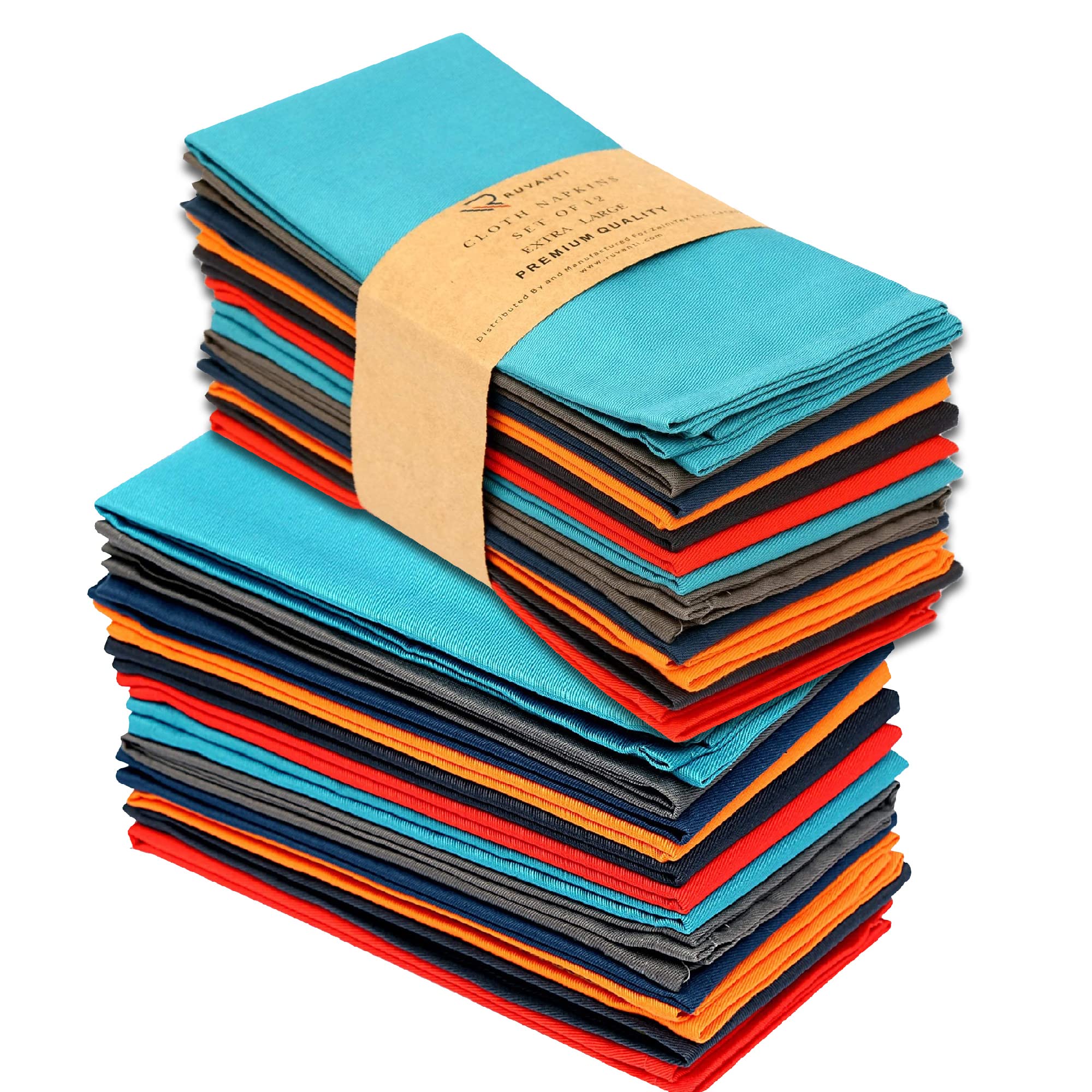 Premium 24-Pack Ruvanti 18x18 Inch Washable Cotton Blend Cloth Napkins - Soft, Durable & Highly Absorbent for Christmas, Weddings, Restaurants & Dinner Parties - Multi Color Table Linens for Elegant Dining & Special Occasions
