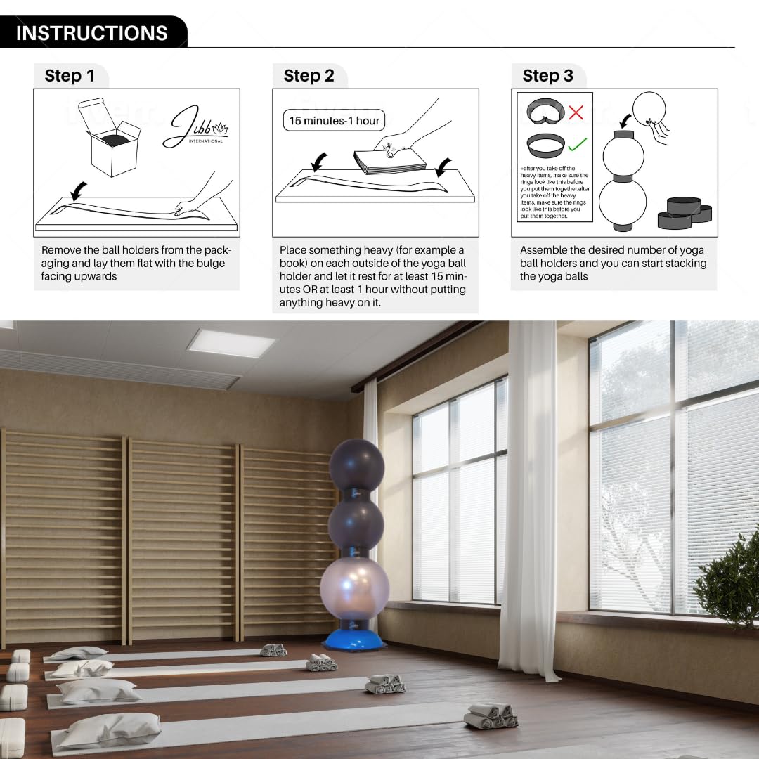 Jibb® 3-Pack Exercise Ball Holders - Heavy Duty Yoga & Stability Ball Rack for Home Gym, Studio Storage | Space-Saving Physio Ball Stand Organizer | Perfect for Yoga, Pilates, Fitness Training & Small Space Organization