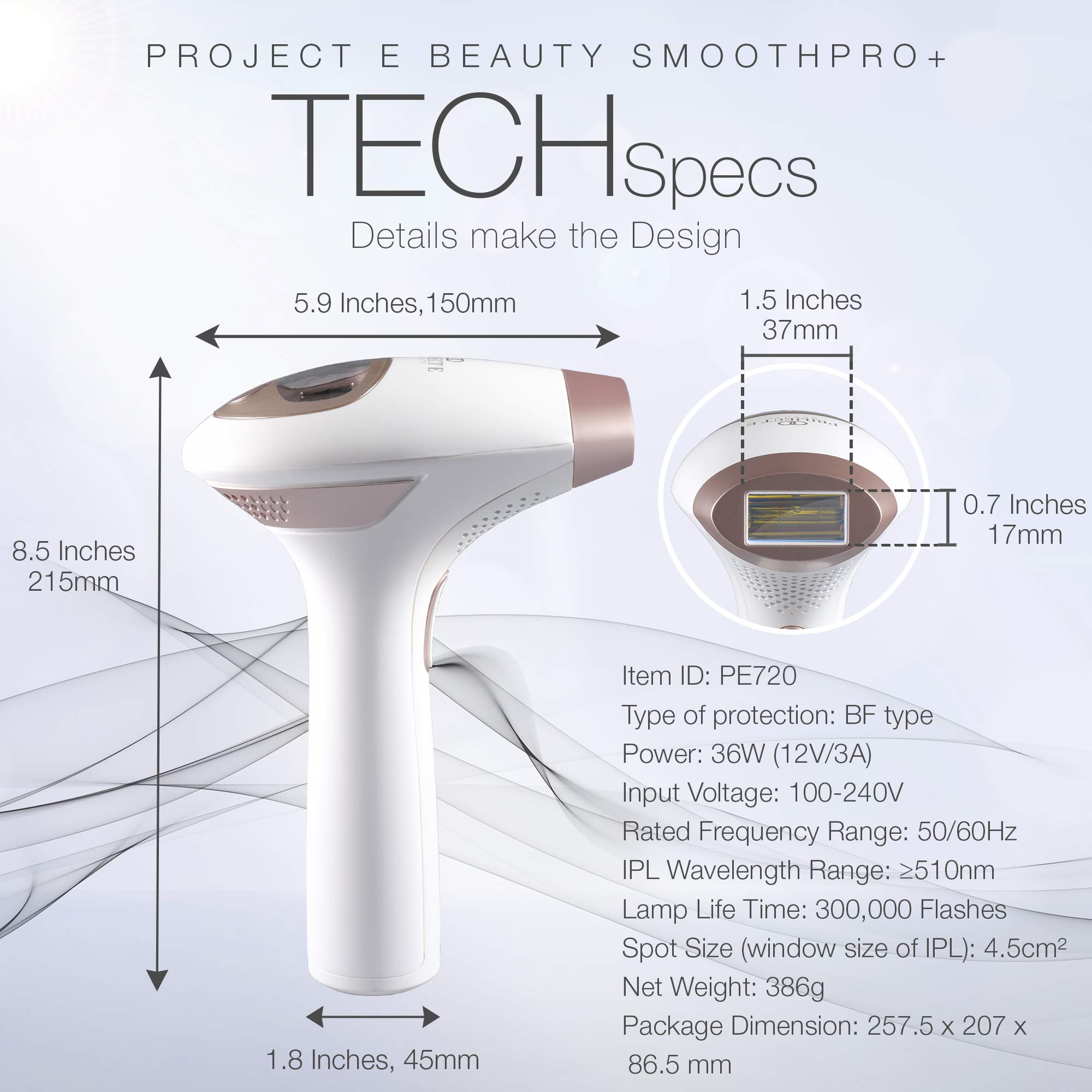 Project E Beauty SmoothPro+ IPL Hair Removal Device - Permanent Hair Reduction for Face, Armpits, Legs & Body | 5 Energy Levels, 300,000 Flashes | Painless & Long-Lasting | Perfect for Home Use, Travel & Salon-Quality Results