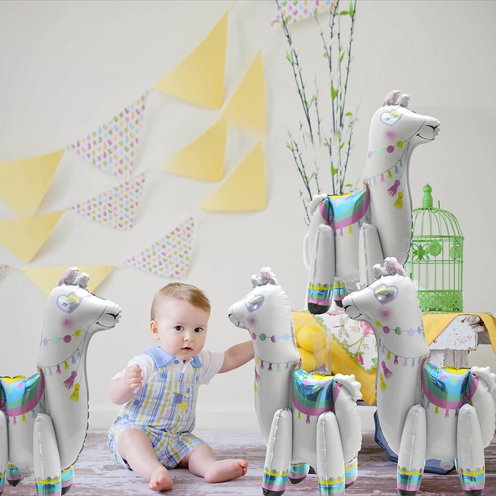 4 Pack Self-Standing Alpaca Llama Foil Balloons - Farm & Zoo Animal Party Decor for Mexican Fiesta, Cactus Birthday, Baby Shower - Perfect for Indoor/Outdoor Celebrations, Themed Parties & Photo Backdrops