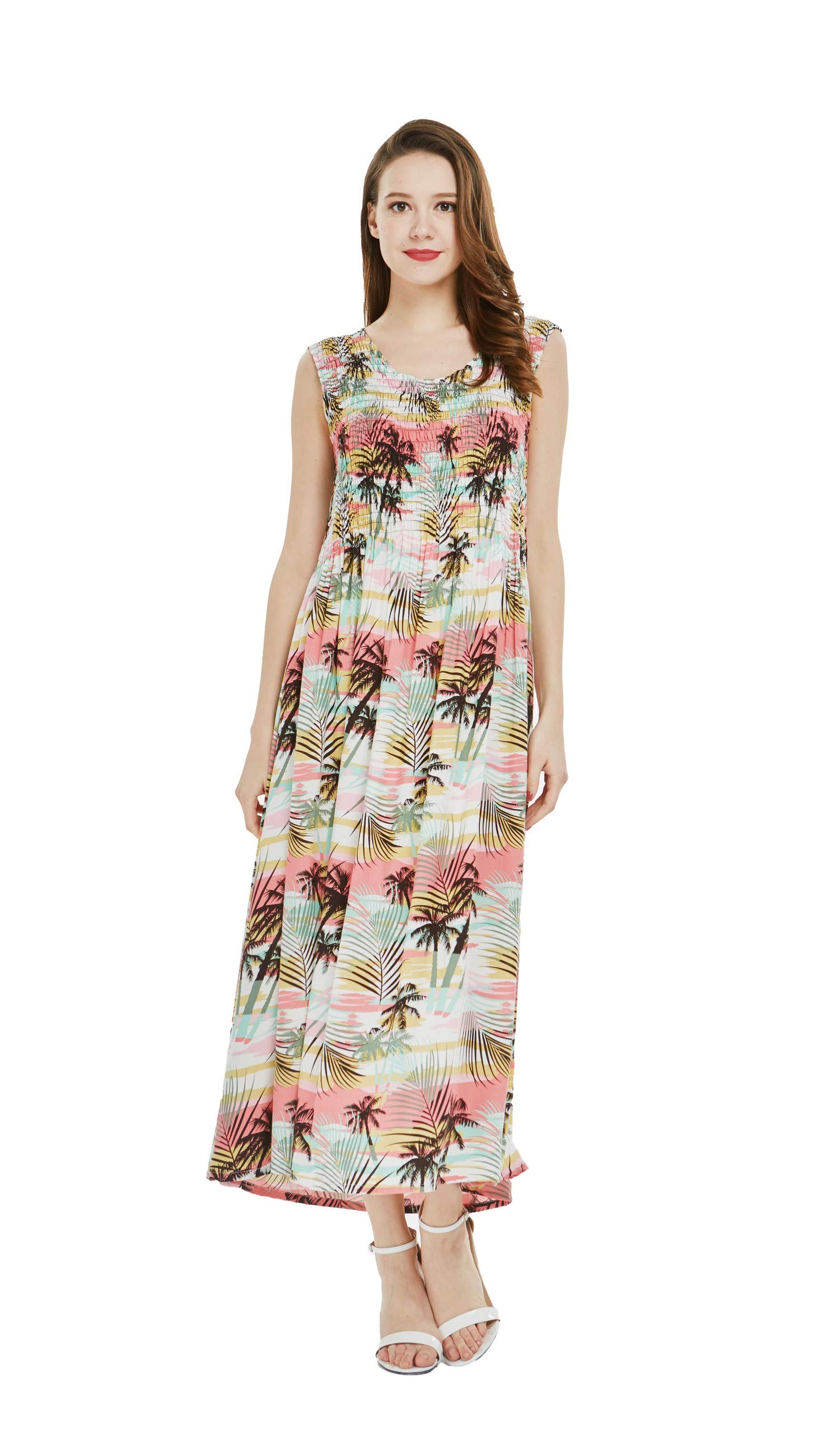 Hawaiian Maxi Tank Dress for Women - Elastic Luau Dress with Sunset Floral Print | Perfect for Beach Vacation, Summer Party & Tropical Getaway
