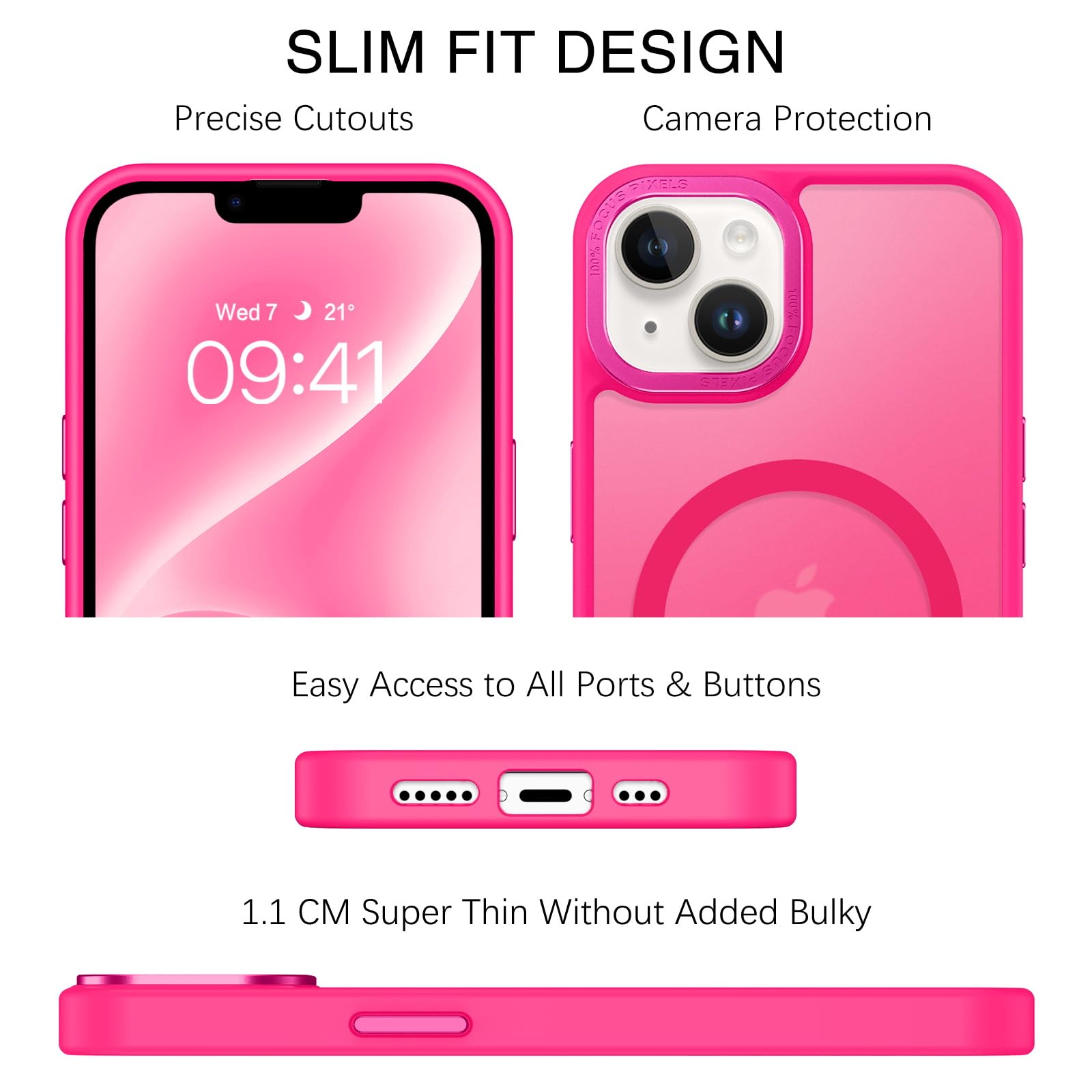 BENTOBEN iPhone 14 Case - Slim Fit Translucent Matte Cover with MagSafe Compatibility | Anti-Slip Shockproof Protection for Women & Men | Perfect for Work, Travel & Daily Use | Hot Pink for 6.1
