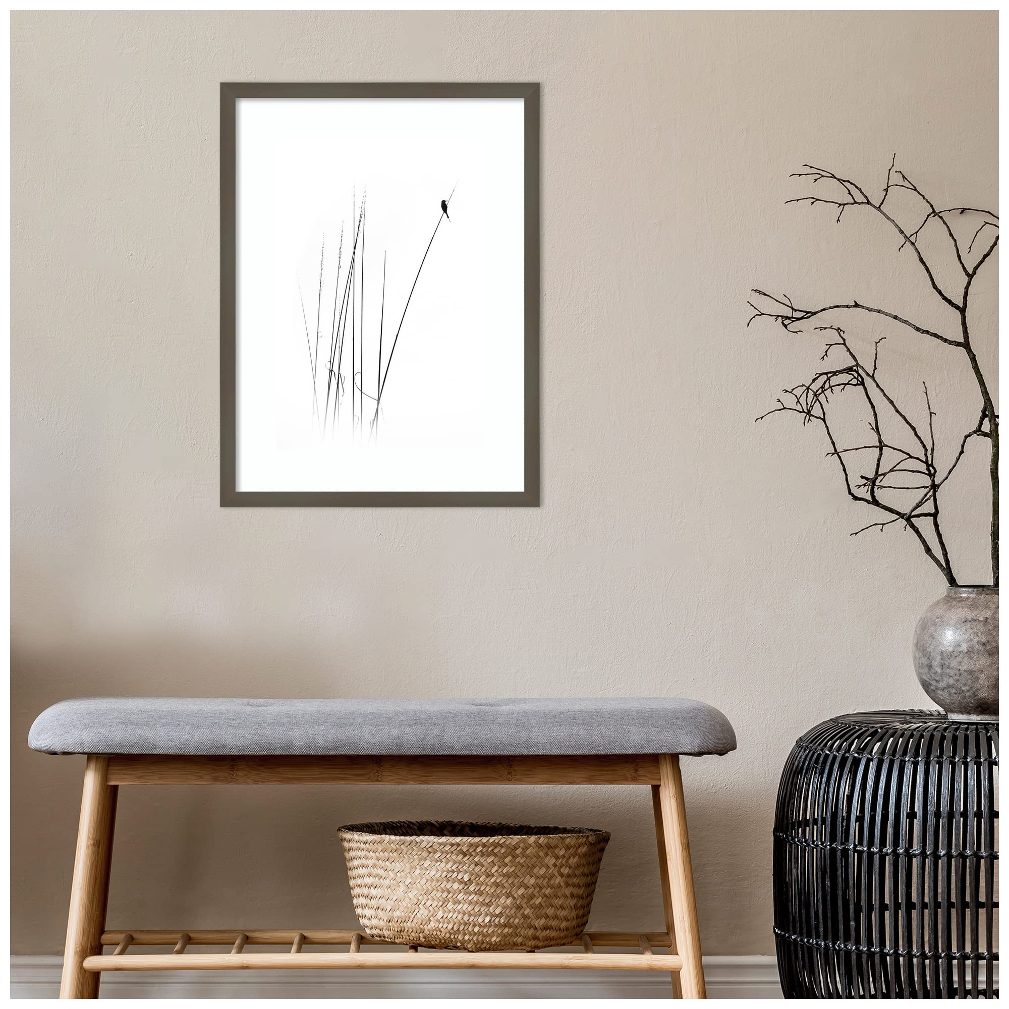 Amanti Art Framed Wall Art Print 24x18 - Sabbatical Bird Painting by Swapnil | Black & White Animal Wall Decor | Medium Poster Artwork for Living Room, Bedroom, Office | Perfect for Modern Home & Office Decor