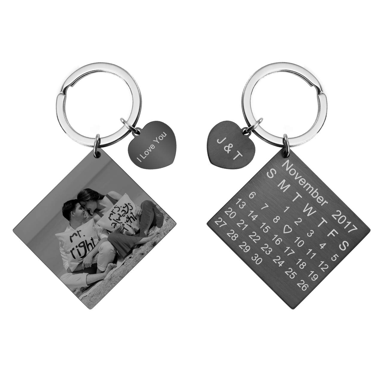 Personalized Stainless Steel Heart Tag Pendant Keychain - Custom Photo & Text Engraved - Valentine's Anniversary Birthday Gift for Couples - Perfect for Jewelry, Key Rings & Keepsake Gifts