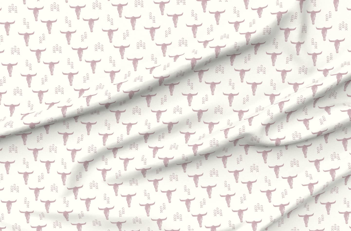 Desert Skulls Boho Southwest Cow Skull Printed Minky Fabric by The Yard - Soft Mauve & Cream Nursery Fabric for Sewing Baby Blankets, Quilt Backing, Plush Toys & DIY Home Decor Projects