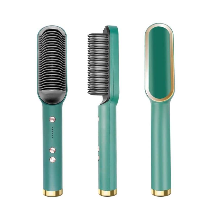 Professional Hair Straightener Comb for Men & Women - Electric Straightening & Smoothing Brush with Ceramic Plates - Perfect for Home, Travel & Salon Styling (Grey)
