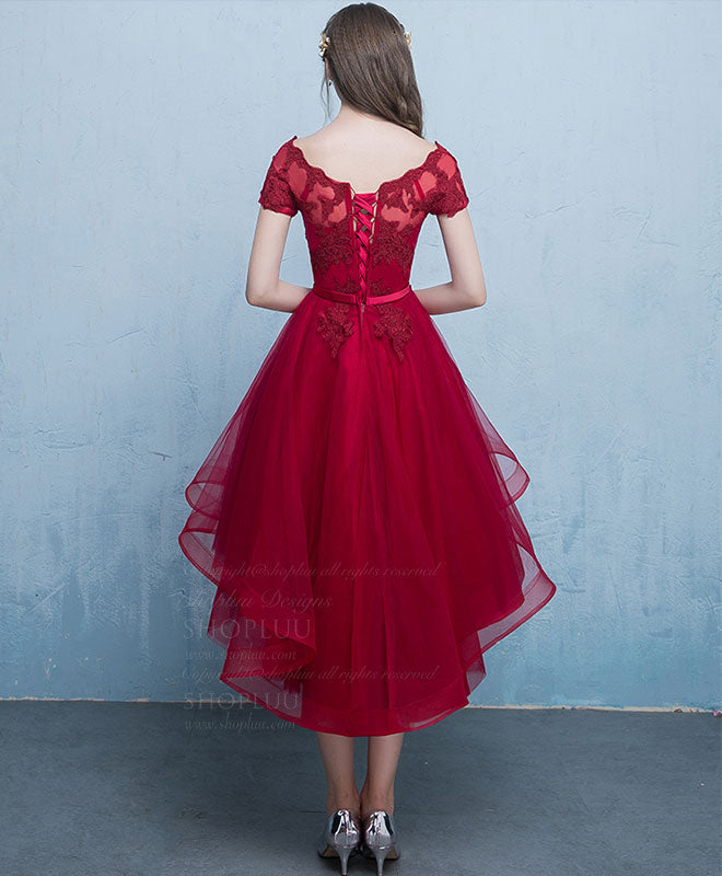Elegant Burgundy Tulle Lace Short Prom Dress | Homecoming Party Gown | Perfect for Prom Night, Homecoming Dance & Special Occasions