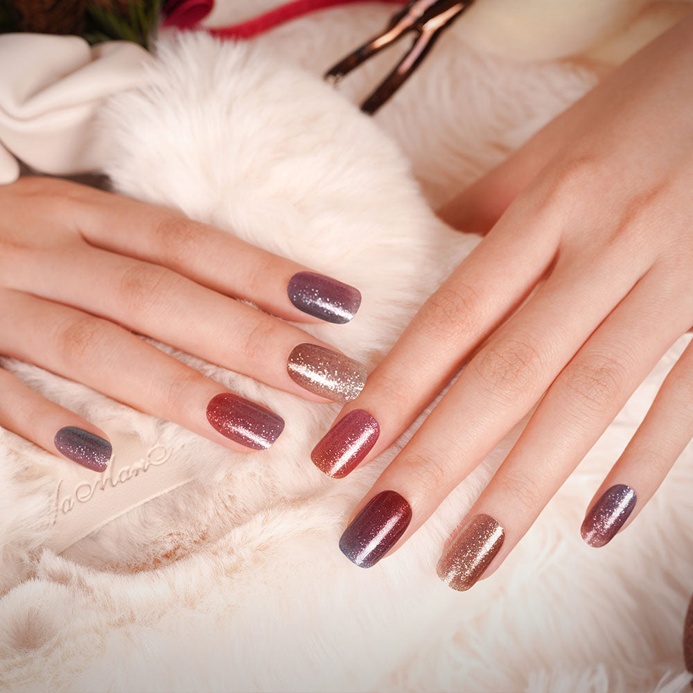 Twilight Shimmer Semi Cured Gel Nail Strips - Long Lasting DIY Nail Art Kit for Home Manicure | Perfect for Parties, Weddings & Special Occasions