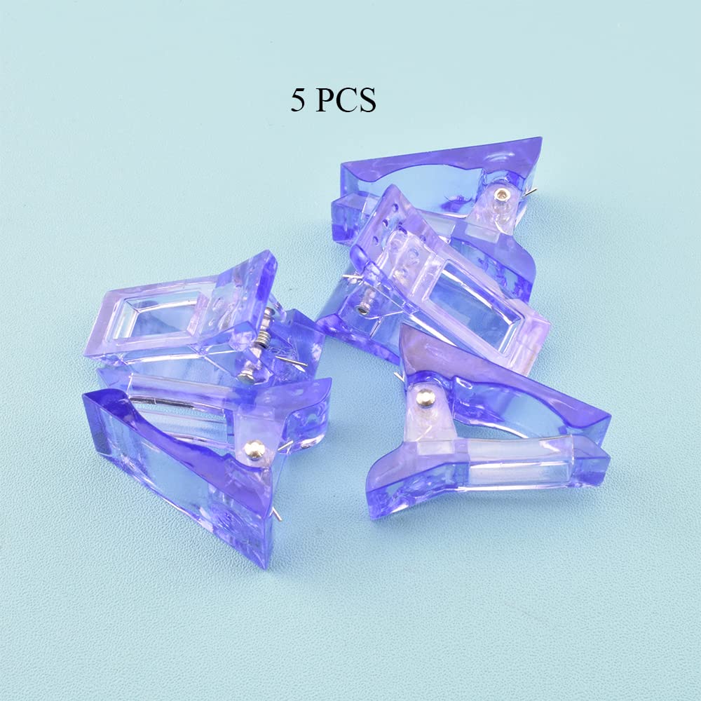 HAHIYO Blue 5Pcs Plastic Nail Tips Clip - Quick Building Poly Gel Nail Forms for UV LED Builder Clamps | Nail Extension Clips for Nail Art, DIY Design, Manicure | Perfect for Salon, Studio & Home Use
