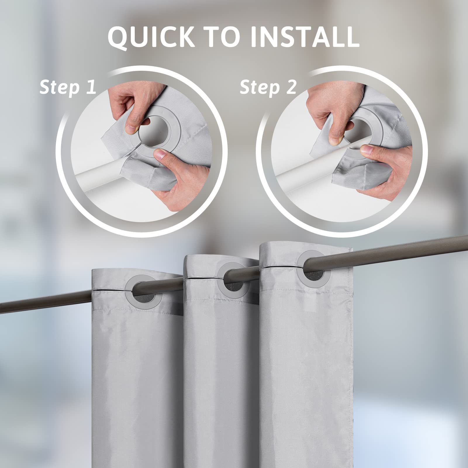 Furlinic No Hook Stall Shower Curtain - Small Narrow Fabric Bathroom Curtain with 6 Split Grommets, Waterproof & Machine Washable, Luxury Hotel Style, Light Grey, Half Size 48x72 Inch - Perfect for Small Bathrooms, Apartments, and RVs