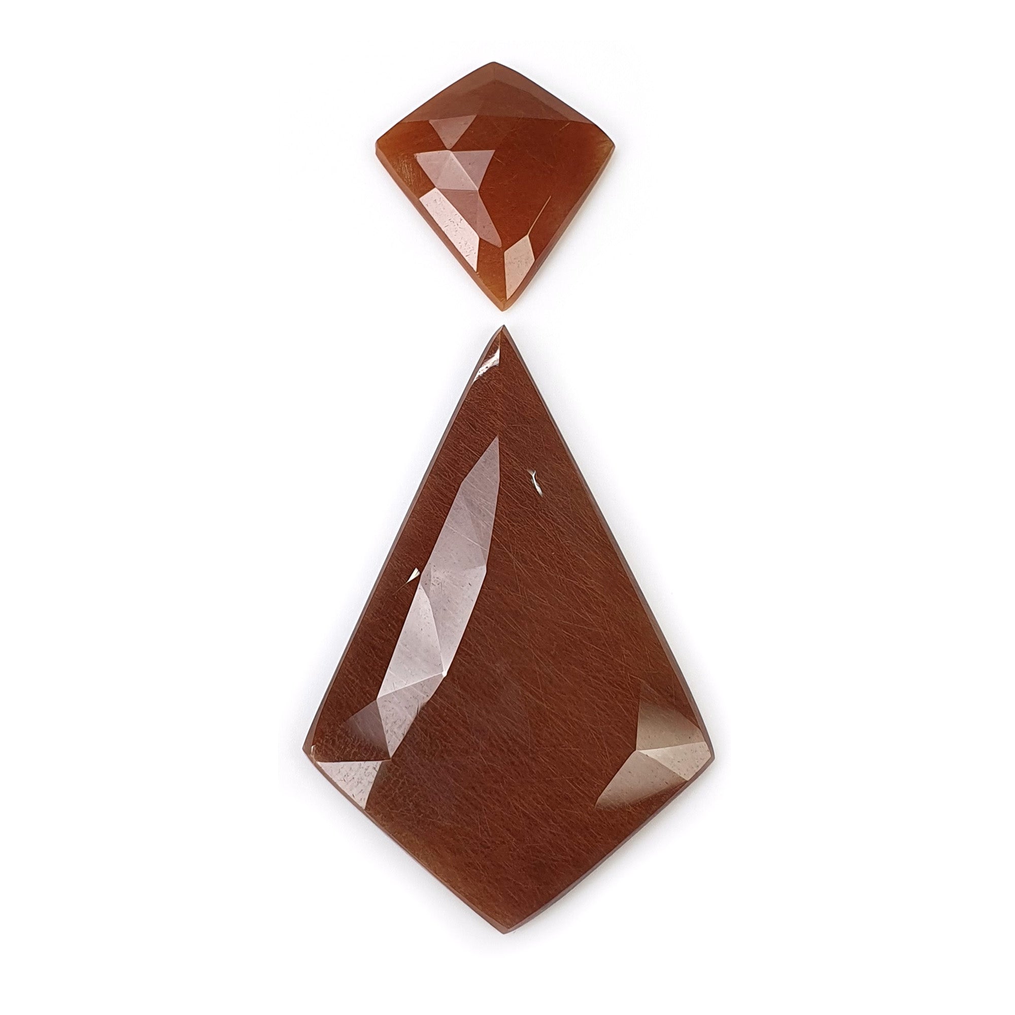 Natural Brown Rutile Quartz Gemstone - 40.25cts Rose Cut, Untreated & Unheated, Unique Uneven Shape (45x30mm & 20x19mm, 2 Pieces) with Video - Perfect for Jewelry Making, Crystal Healing & Collector's Display
