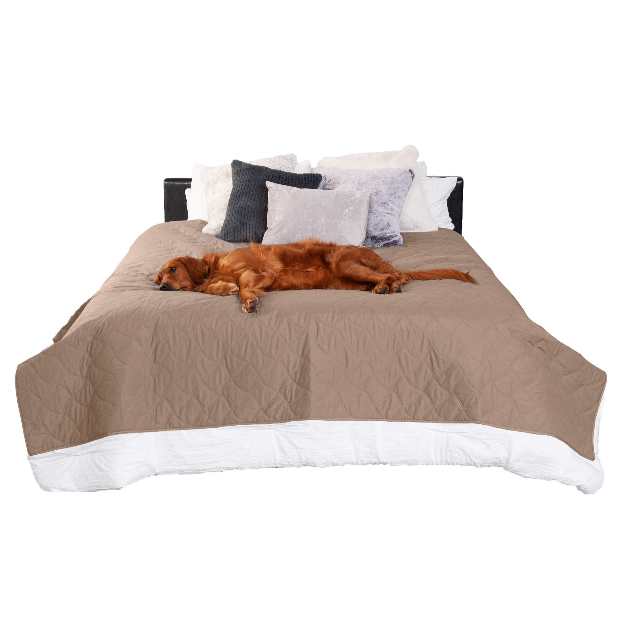 Furhaven Waterproof & Non-Slip Full Size Mattress Cover Protector for Dogs & Cats - Washable Quilted Twill Blanket for Pet Beds, Couches & Car Seats - Medium/Full Size Brownstone - Perfect for Home, Travel & Car Use
