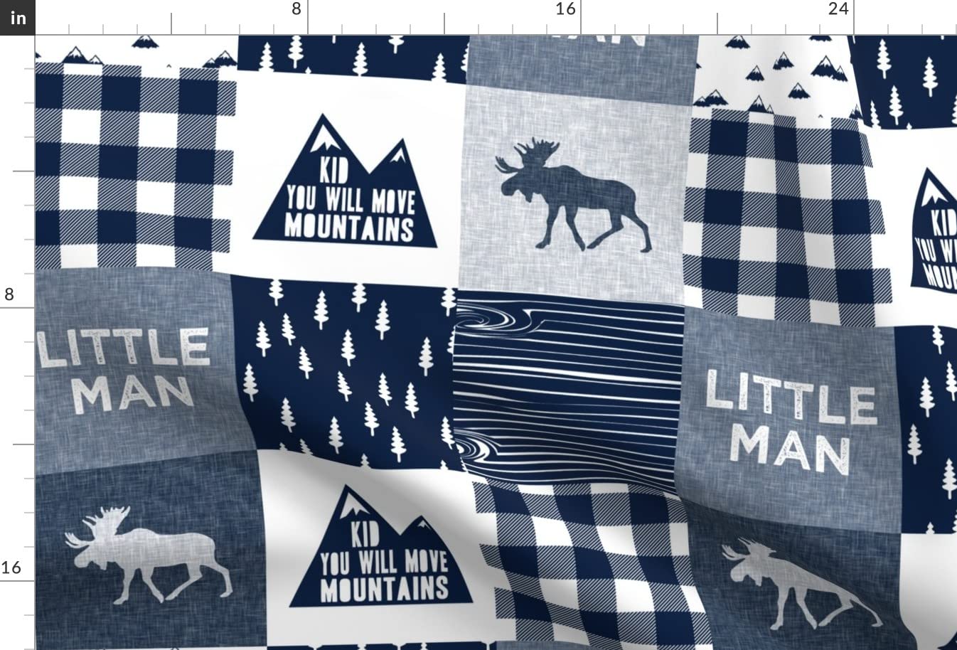Navy Moose Little Man Printed Velvet Fabric by The Yard - Trendy Patchwork Upholstery & Apparel Material for Home Decor, Baby Clothes & DIY Crafts