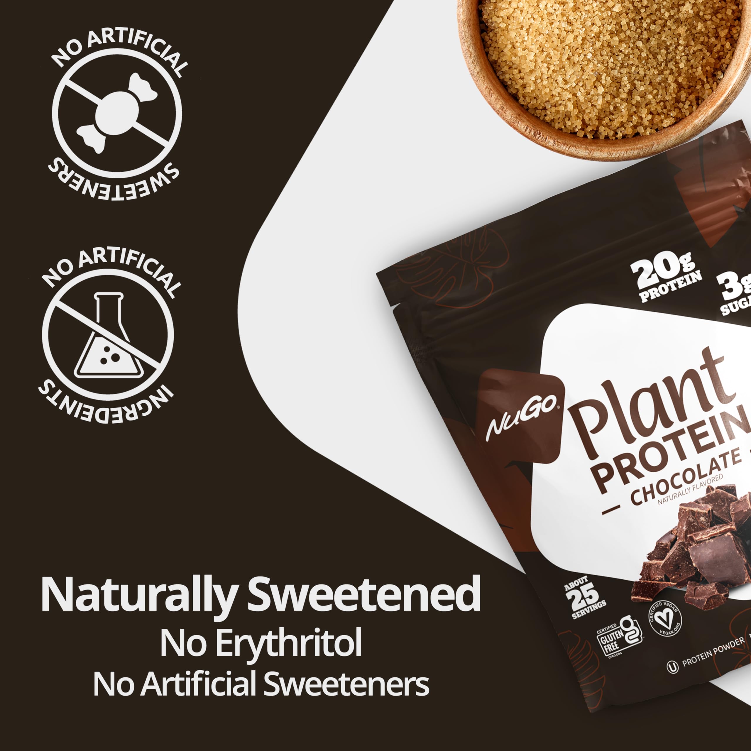 NuGo Plant Protein Powder - Chocolate Flavor, 20g Vegan Pea Protein, Low Sugar, Gluten Free, Dairy Free, Soy Free, Non-GMO, Kosher Certified (25 Servings) - Perfect for Smoothies, Shakes & Post-Workout Recovery