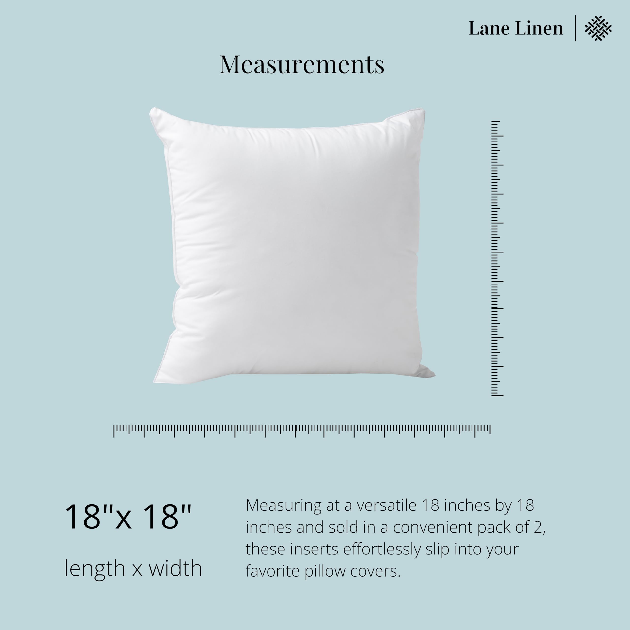 LANE LINEN 18x18 Inch Down Alternative Throw Pillow Inserts (Pack of 2) - Soft White Decorative Pillow Filler for Couch, Bed & Living Room - Perfect for Home Decor, Sofa Accents and Cozy Comfort