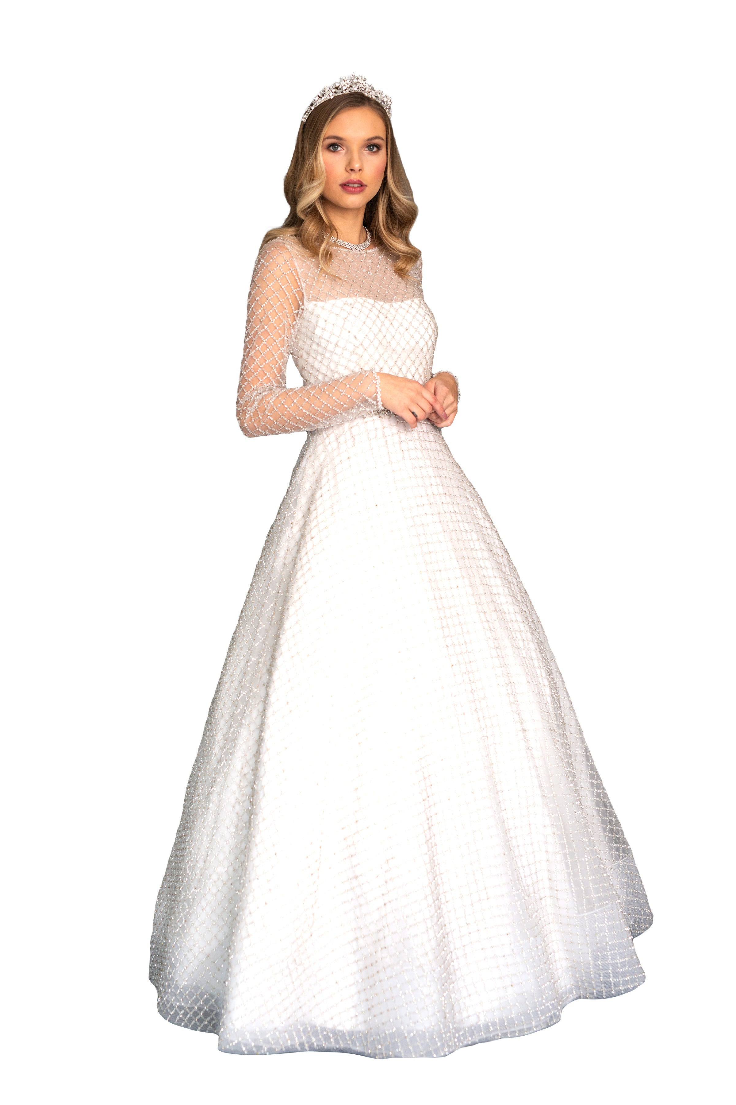 Elegant Crystal Embellished Wedding Dress for Women - Perfect for Bridal Ceremonies, Prom Nights & Special Occasions