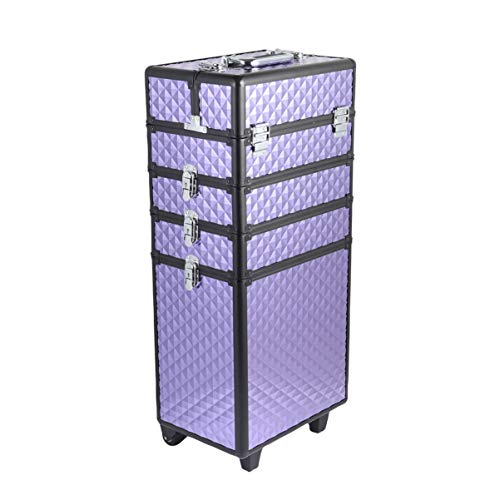 Lurrose Professional Rolling Makeup Train Case - Large Cosmetic Organizer with Wheels for Makeup Artists, Barbers & Hairstylists - Portable Beauty Trolley (Purple) | Perfect for Salon, Home Use & Mobile Beauty Services