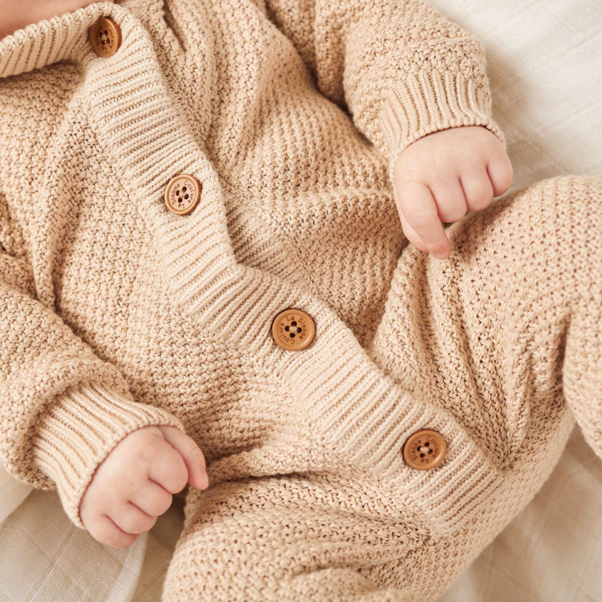 Bear Knitted Romper for Baby - Soft Oatmeal Color One-Piece Outfit - Perfect for Newborn Photoshoots, Family Gatherings & Cozy Home Wear
