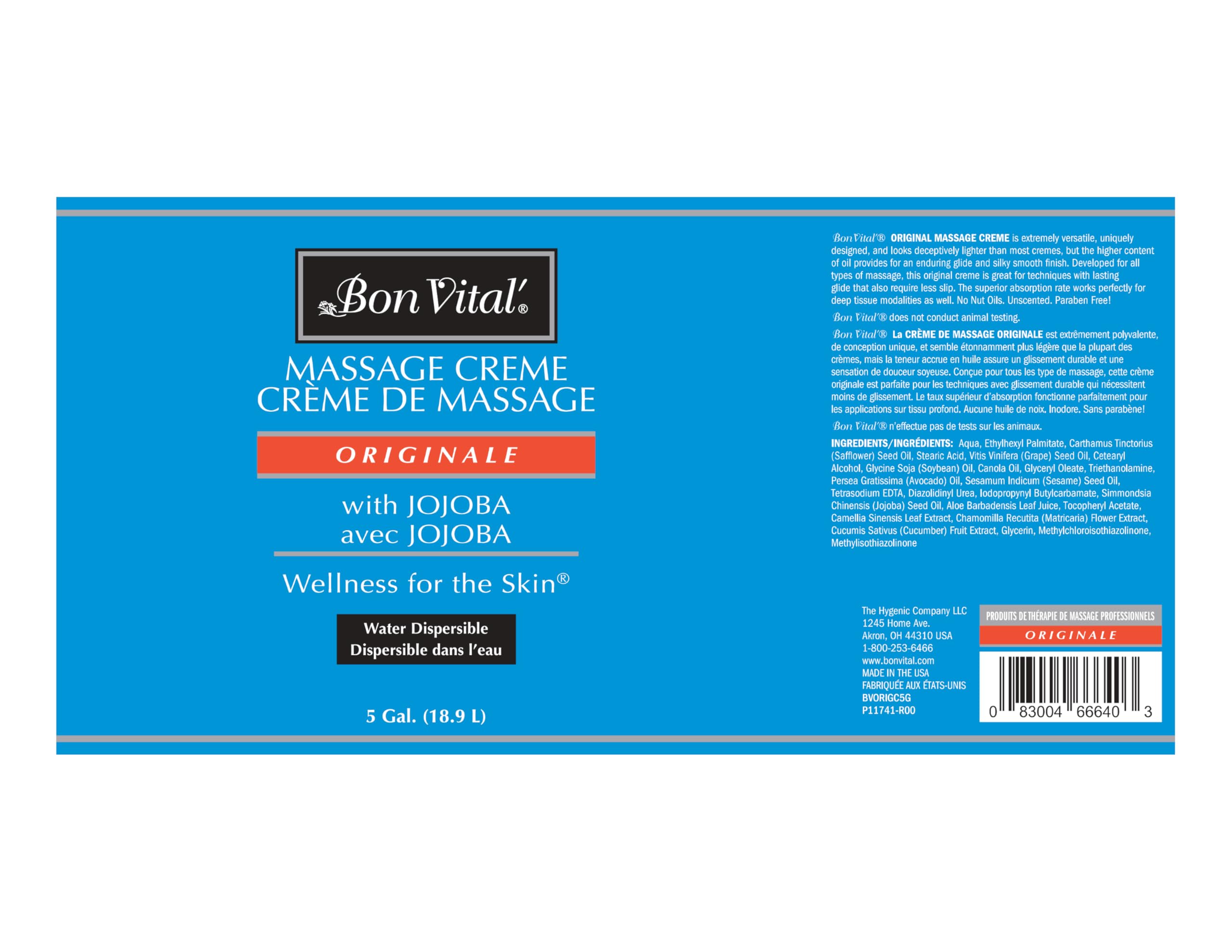 **Bon Vital' Original Massage Creme – Deep Muscle Relaxation & Skin Repair – 5 Gallon Pail for Professional Massage Therapists & Spa Use**    *(Use Case: Ideal for deep tissue massage, sports recovery, dry skin hydration, and spa treatments.)*